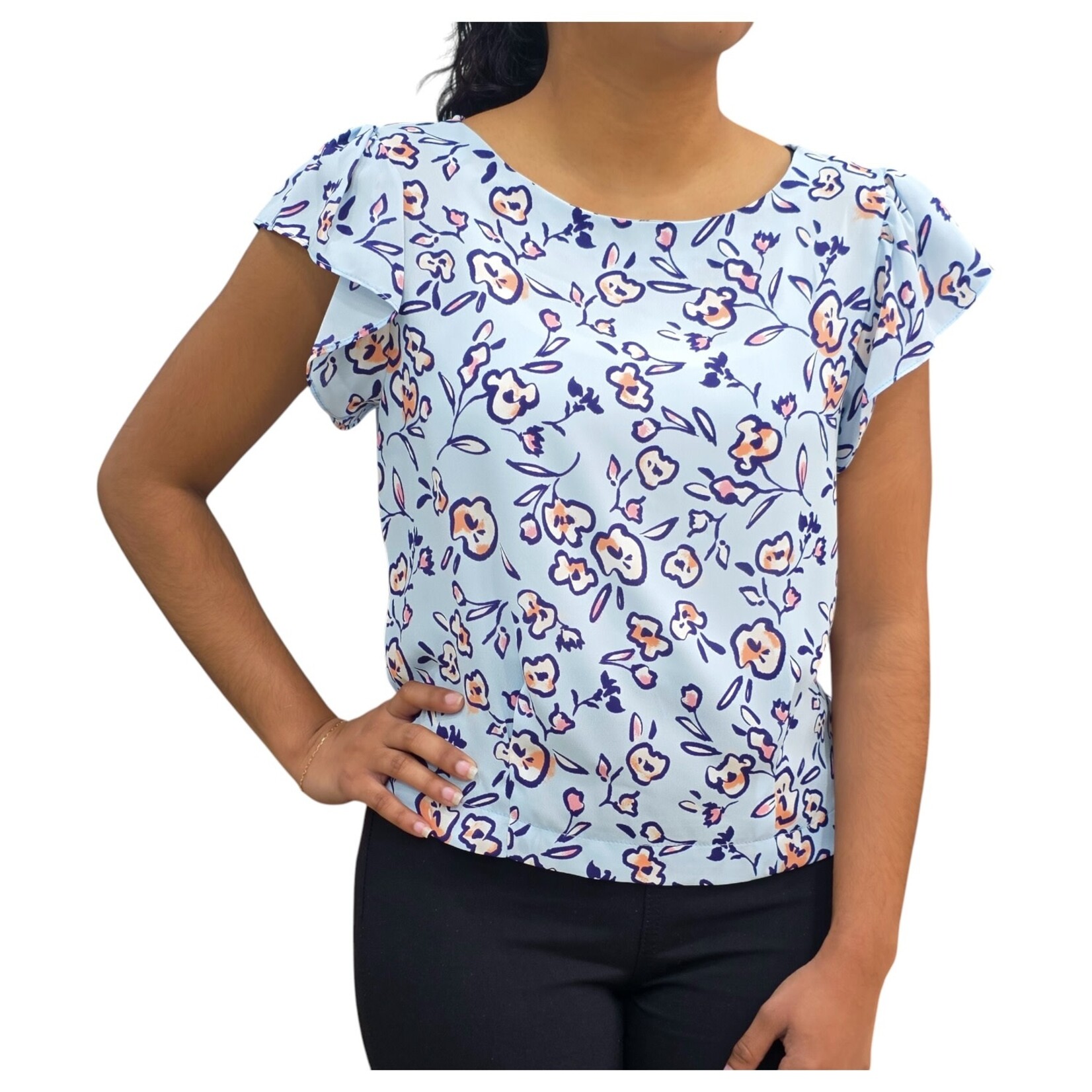 BON AMI BON AMI PRINTED CAP SLEEVE TOP T8506