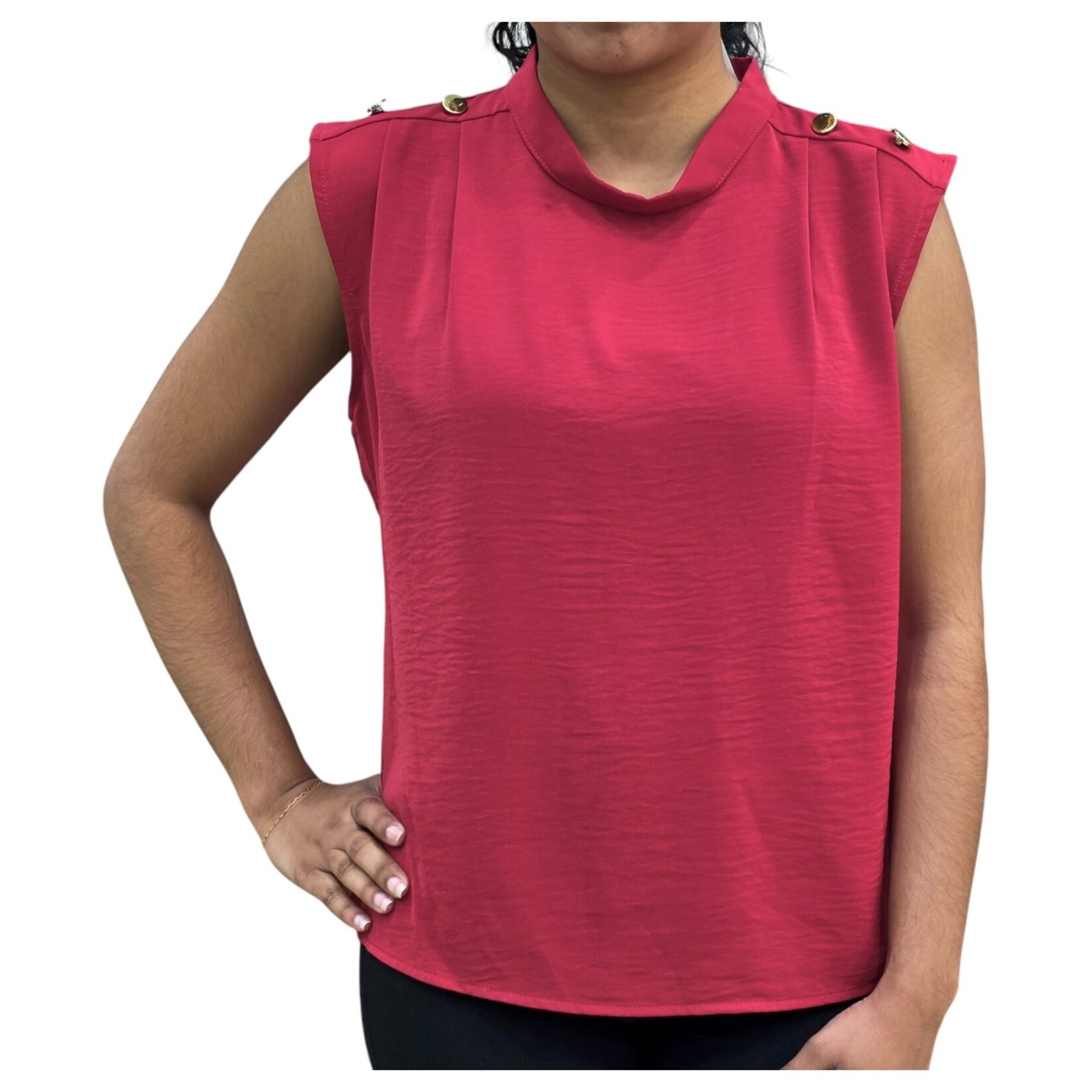 BON AMI BON AMI SLEEVELESS TOP WITH SHOULDER BUTTON DETAIL T8356