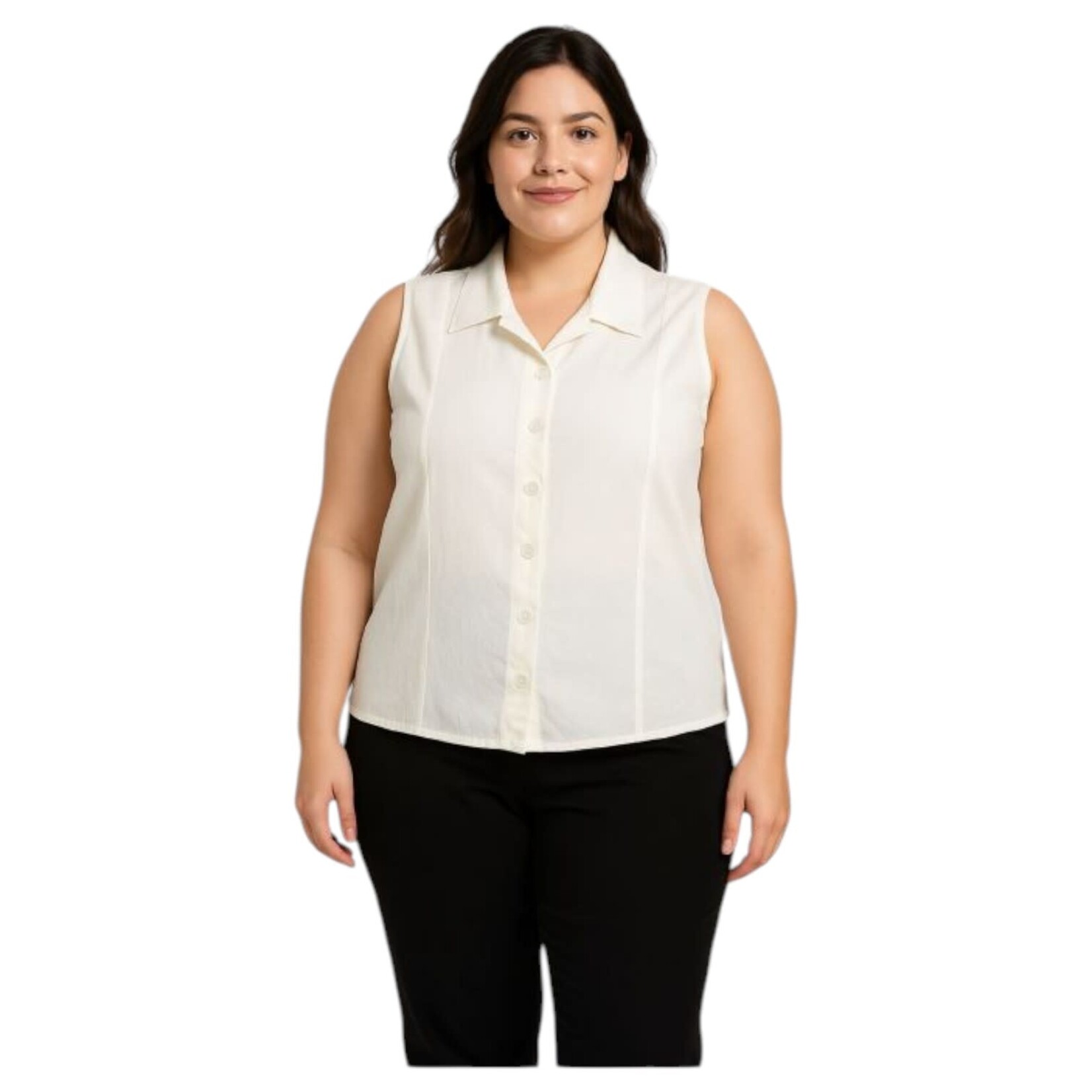 AMORE MIO AMORE MIO PLUS BUTTON UP SLEEVELESS TOP AT438M
