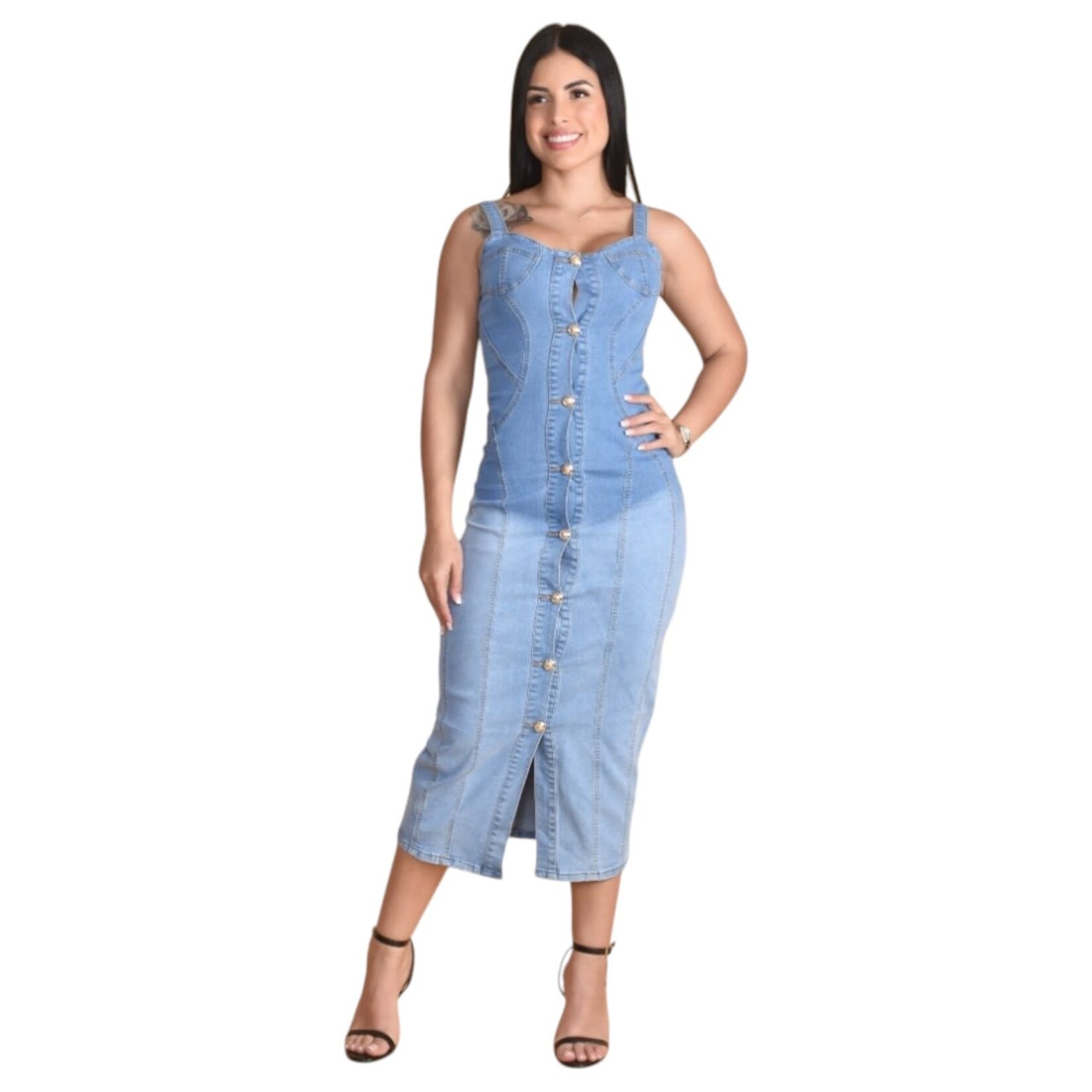 CHOCOLATE CHOCOLATE SLEEVELESS BUTTON UP DENIM DRESS B15740