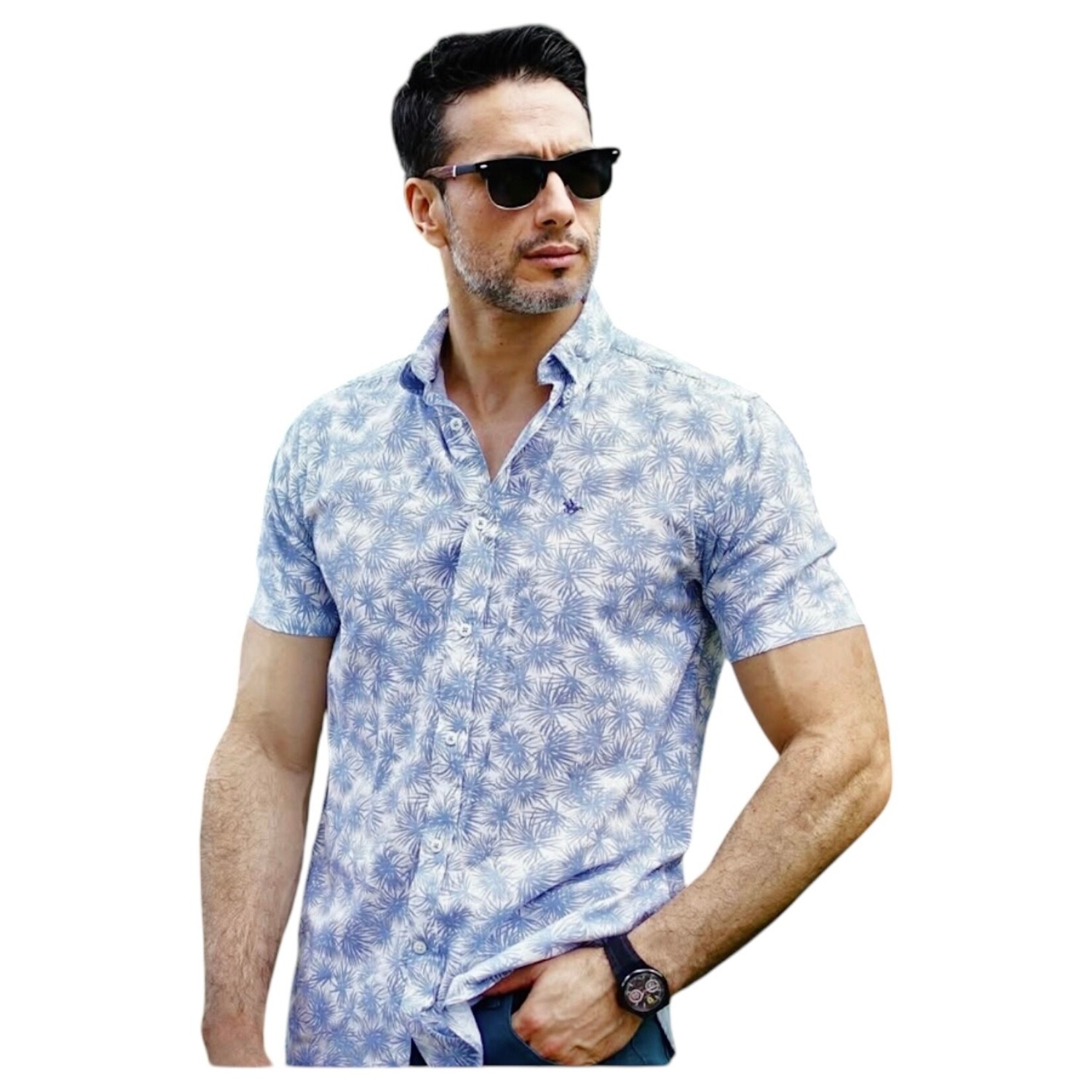 LONG BEACH POLO CLUB LONG BEACH POLO CLUB SHORT SLEEVE PALM PRINT SHIRT LBPC-A03-208R