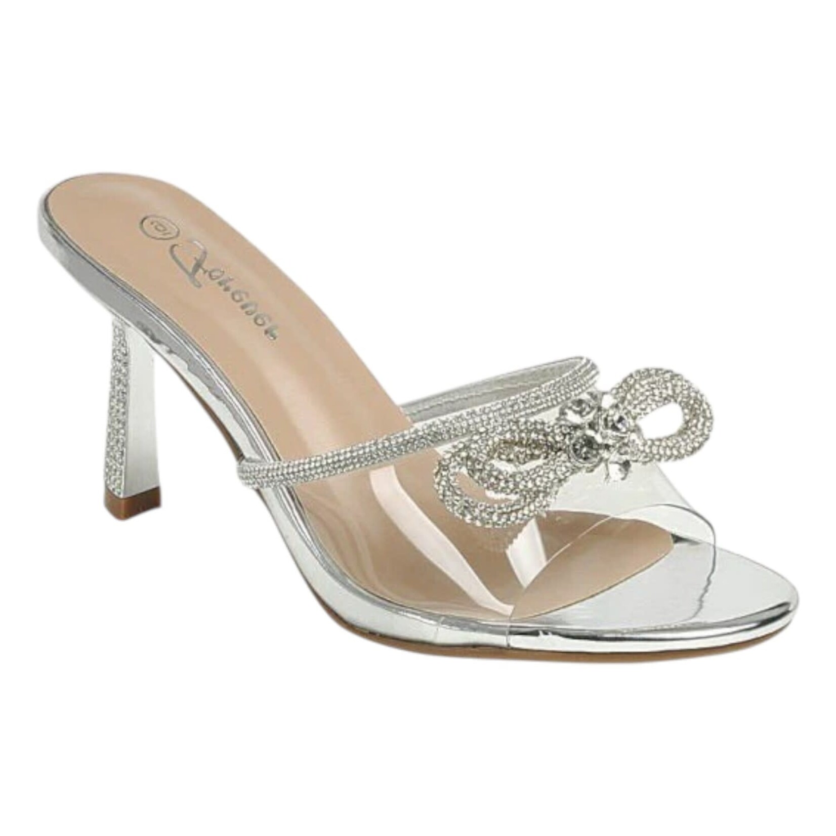 FOREVER FOREVER RHINESTONE BOW CLEAR BAND HEEL FIERY-29