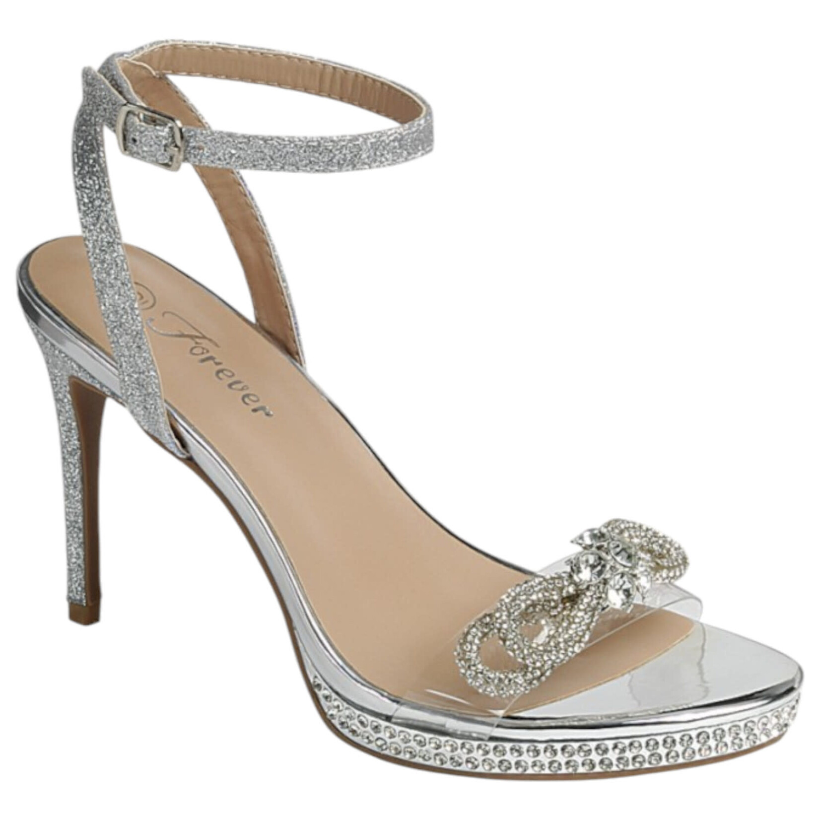 FOREVER FOREVER PLATFORM SLINGBACK HEEL W/ RHINESTONE BOW TOPPER-42