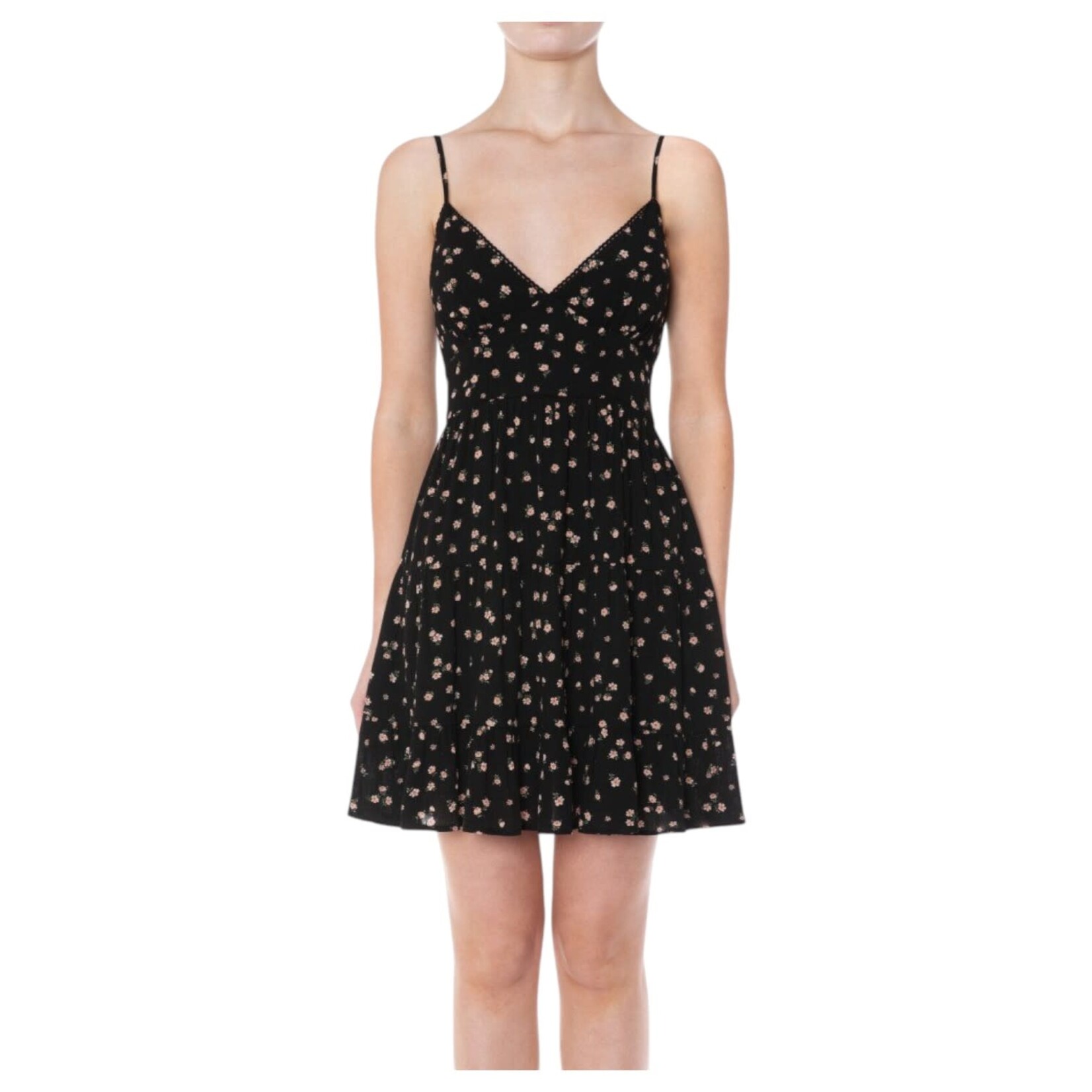 AMBIANCE APPAREL AMBIANCE CAMI DITSY FLORAL A-LINE TIERED MINI DRESS 75947-1