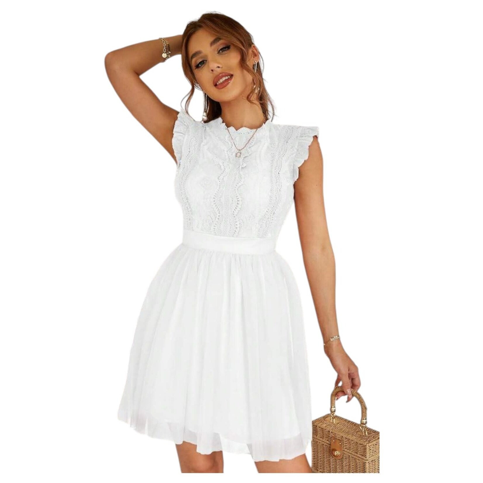 MISS KELLY MISS KELLY RUFFLE CAP SLEEVE LACE SHORT DRESS SD5180
