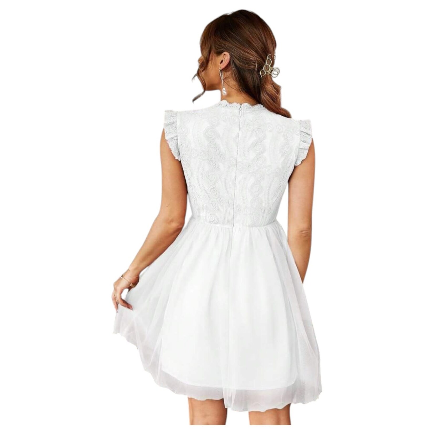 MISS KELLY MISS KELLY RUFFLE CAP SLEEVE LACE SHORT DRESS SD5180