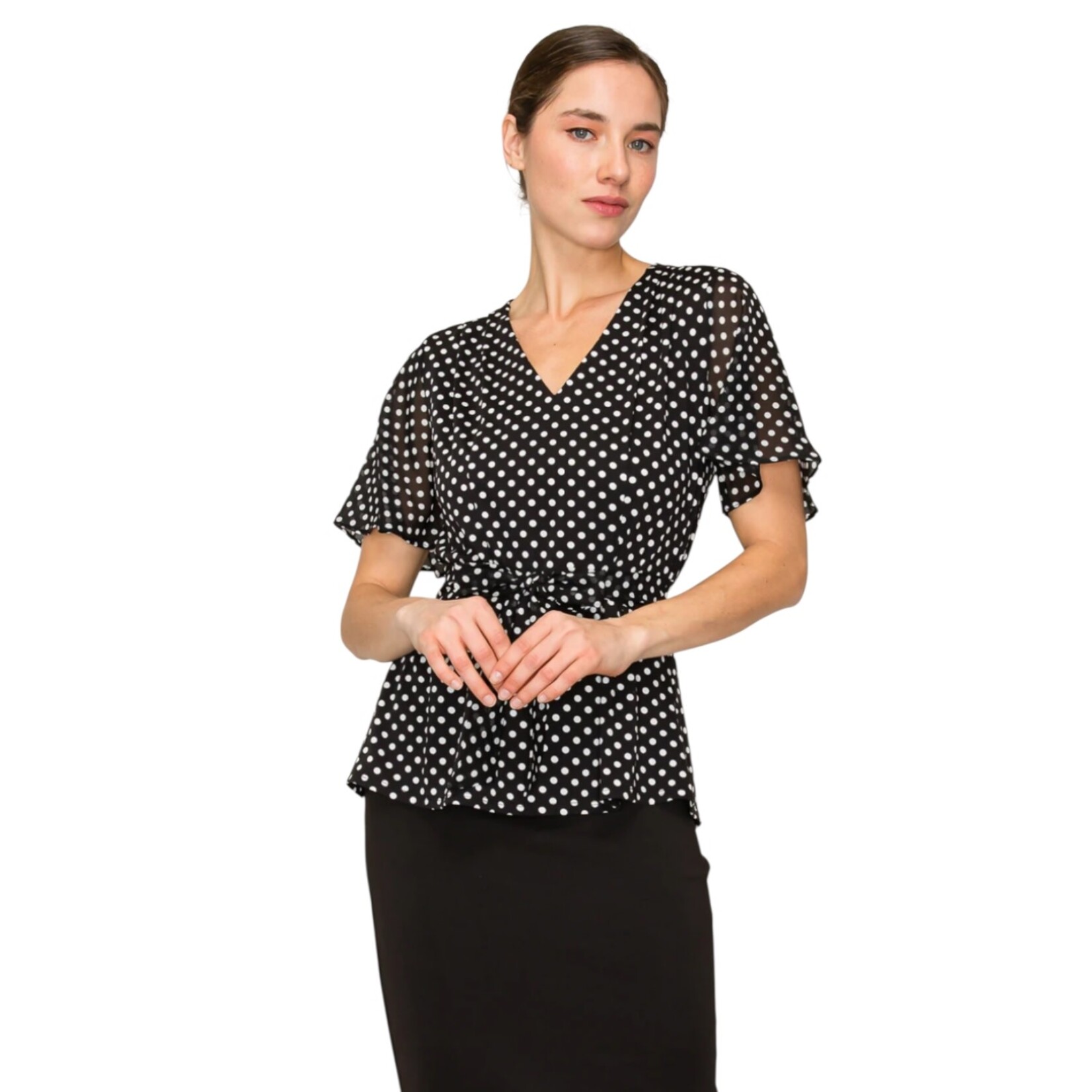 PERSEPTION PERSEPTION TIE WAIST SHORT SLEEVE TOP TP-MS-750