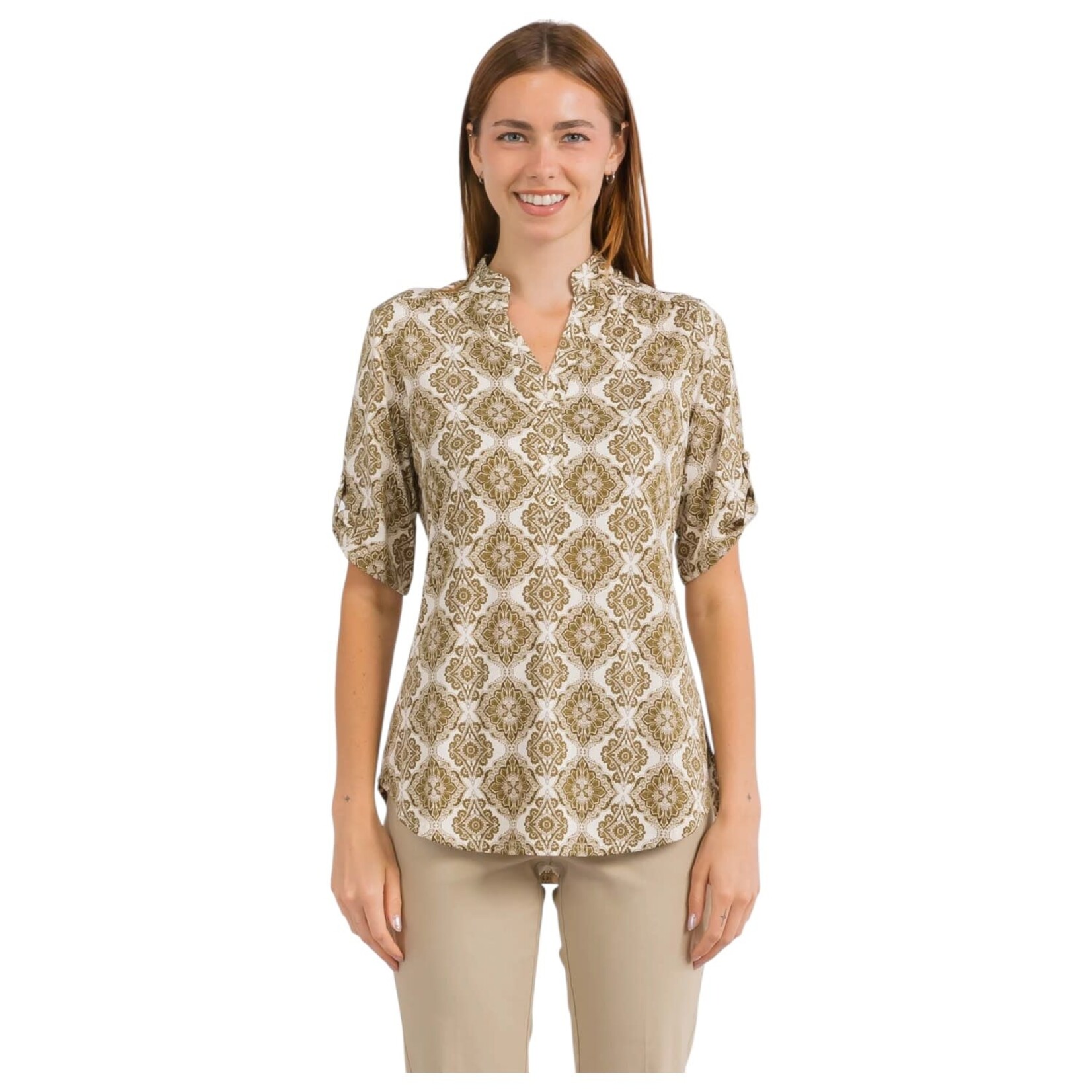 PERSEPTION PERSEPTION 3 BUTTON ROLL TAB SHORT SLEEVE TOP TP-MS-200