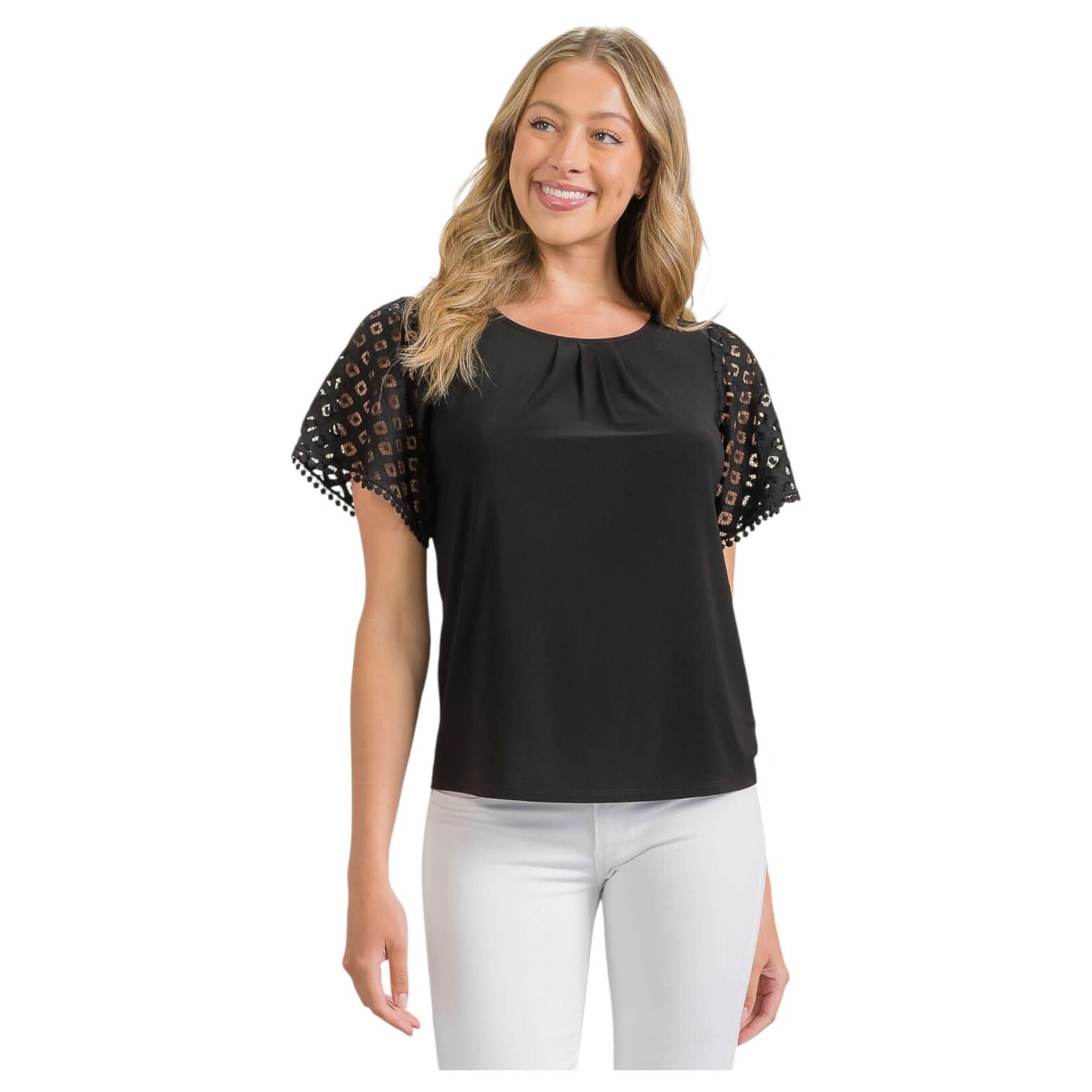 PERSEPTION PERSEPTION SHORT CROCHET LACE SLEEVE TOP TP-MS-2120