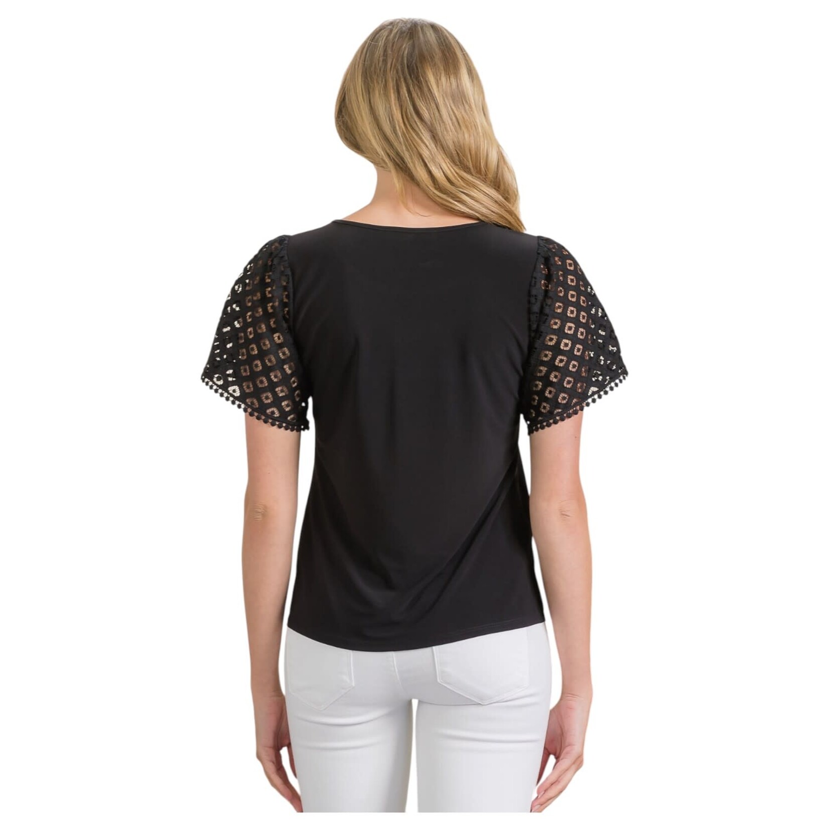 PERSEPTION PERSEPTION SHORT CROCHET LACE SLEEVE TOP TP-MS-2120