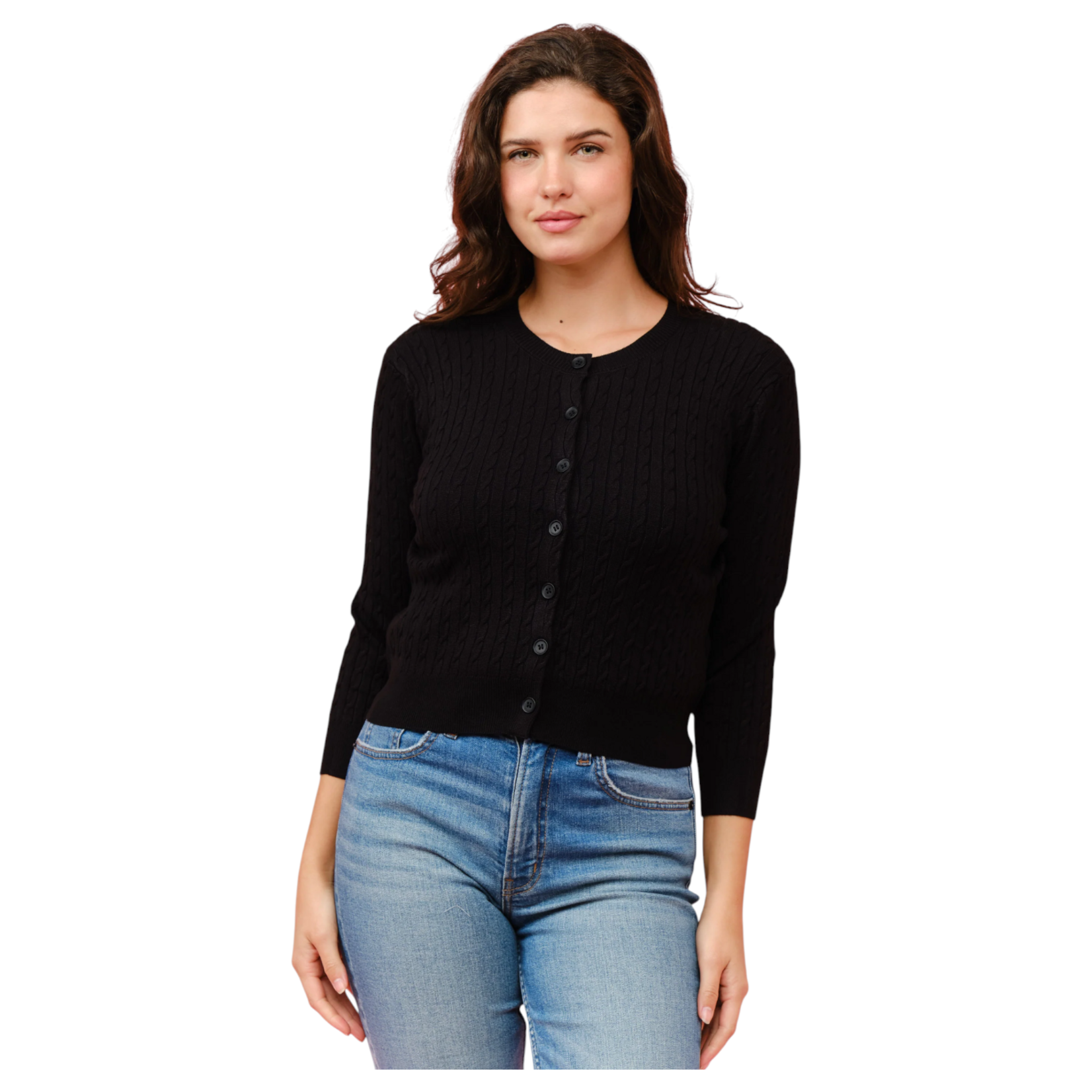 CIELO CIELO CABLE CREW NECK BUTTON UP CARDIGAN SW258