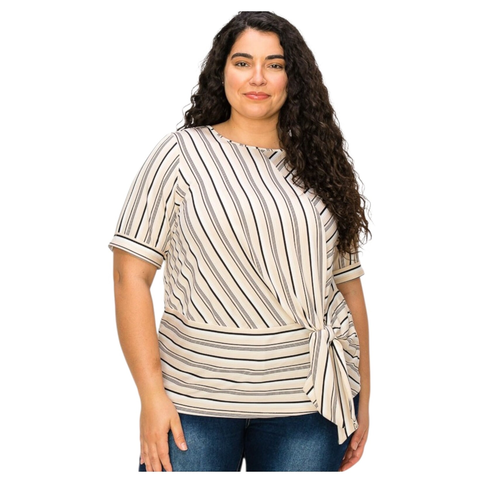 PERSEPTION PERSEPTION PLUS SHORT SLEEVE STRIPE TWIST TIE KNOT FRONT TOP TP-WM-295