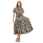 SOLUTION SOLUTION LEAF PRINT BELTED MIDI DRESS S-26544