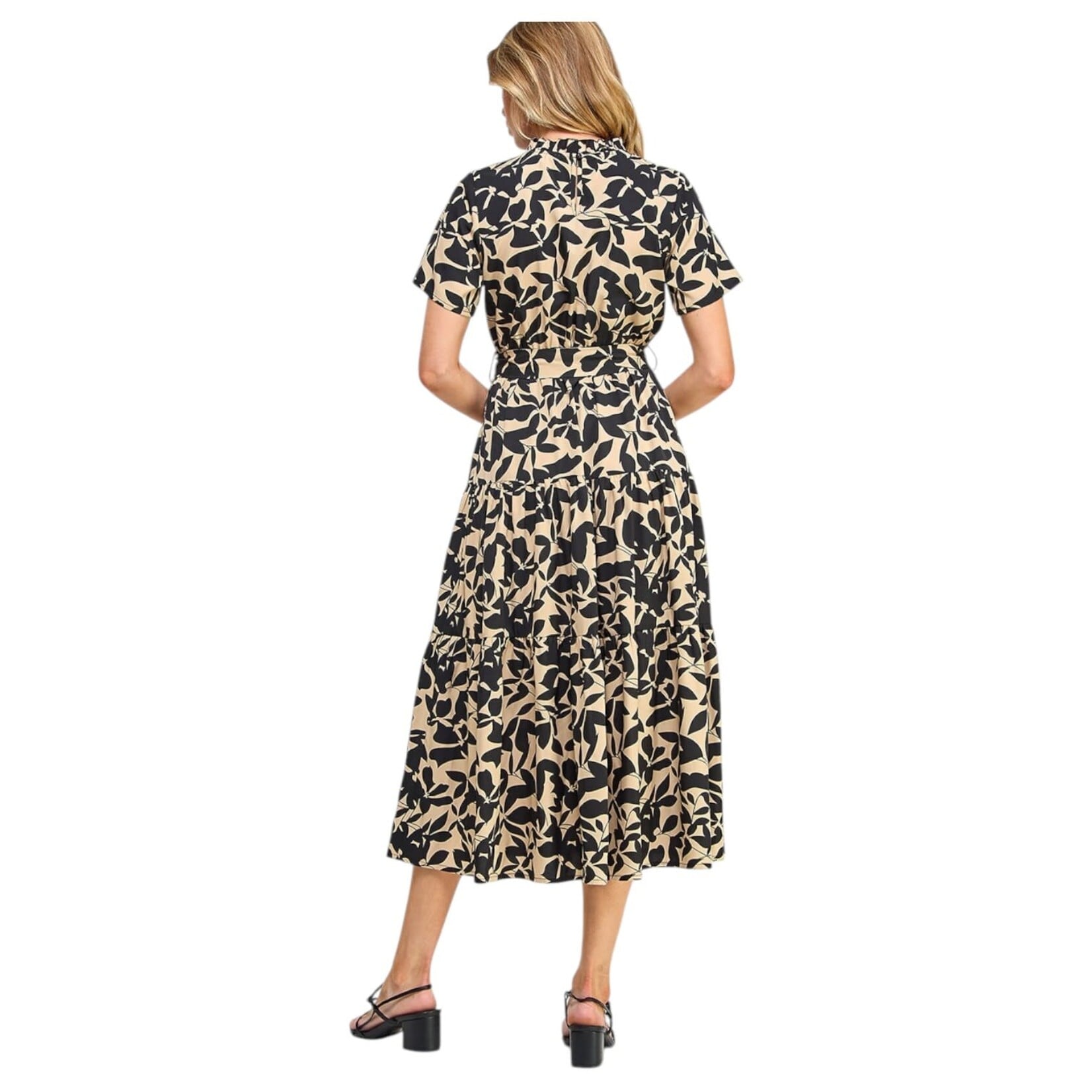 SOLUTION SOLUTION LEAF PRINT BELTED MIDI DRESS S-26544