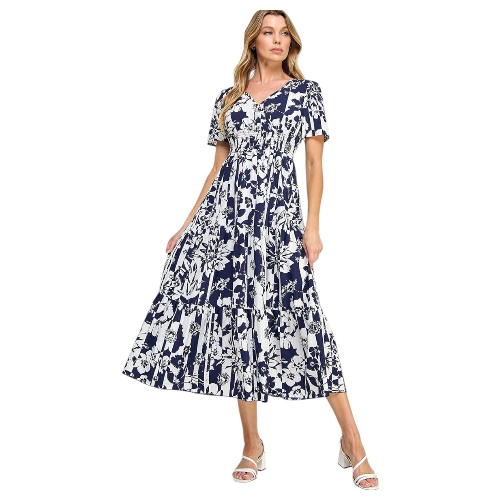 SOLUTION SOLUTION FLOWER PRINT SHORT SLEEVE DRESS S-26580