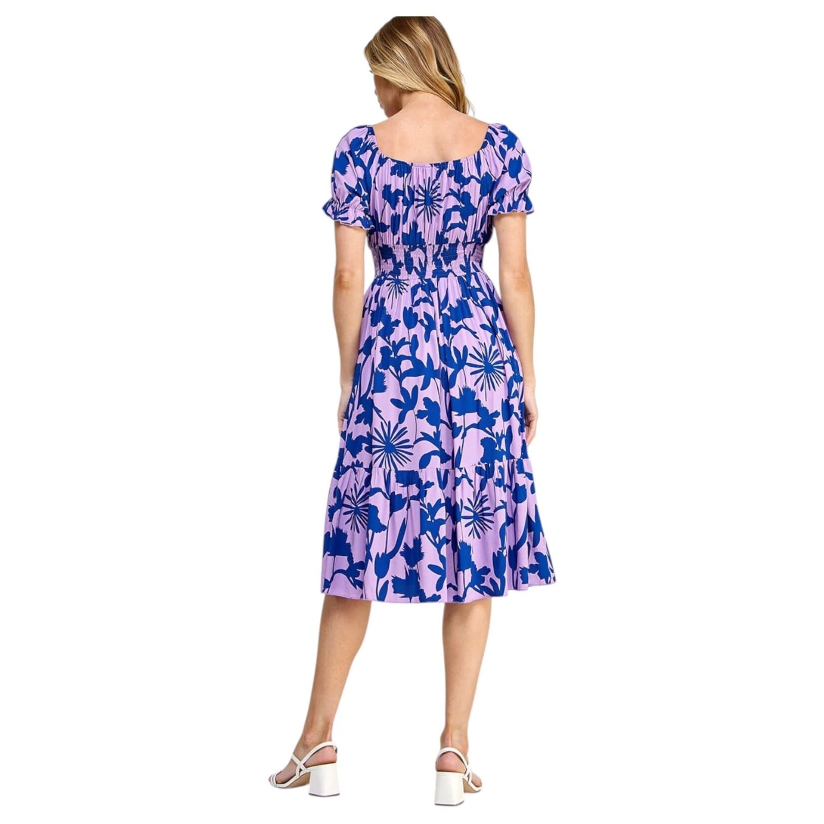 SOLUTION SOLUTION FLORAL OFF SHOULDER MIDI DRESS S-26246