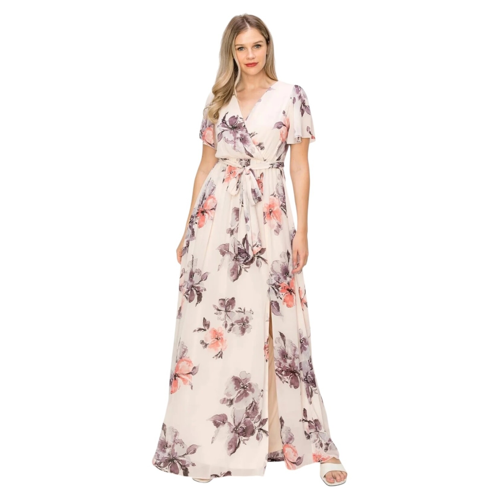 ONE THE LAND ONE THE LAND FLORAL CAP SLEEVE MAXI DRESS OL24A038
