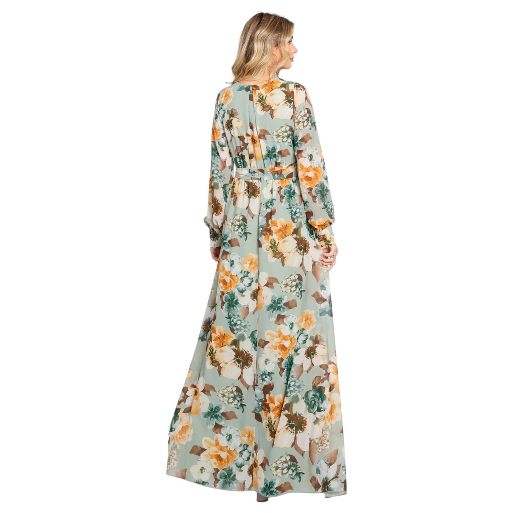 ONE THE LAND ONE THE LAND FLORAL LONG SLEEVE MAXI DRESS OL24A101