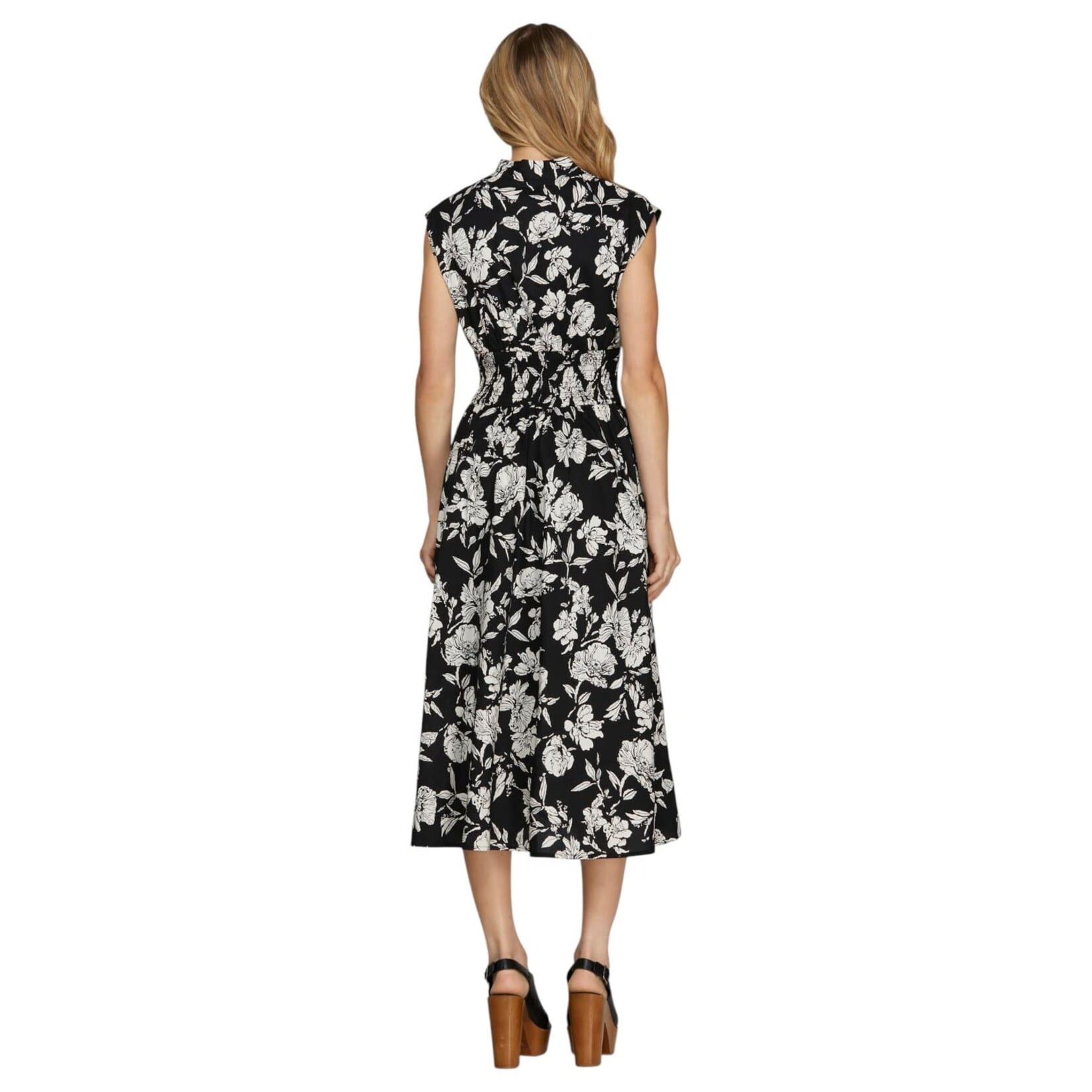 SHE & SKY SHE & SKY SMOCKED WAIST FRONT ZIP MIDI DRESS SY8082