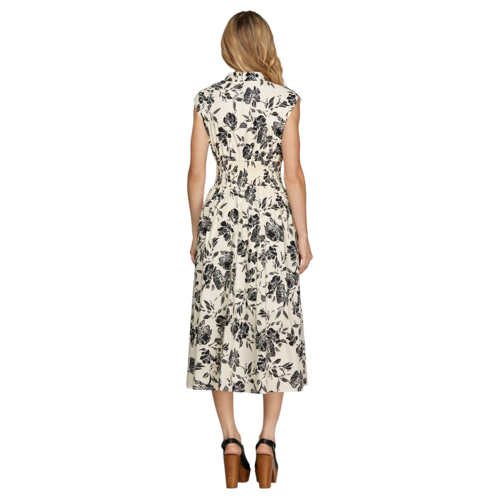 SHE & SKY SHE & SKY SMOCKED WAIST FRONT ZIP MIDI DRESS SY8082