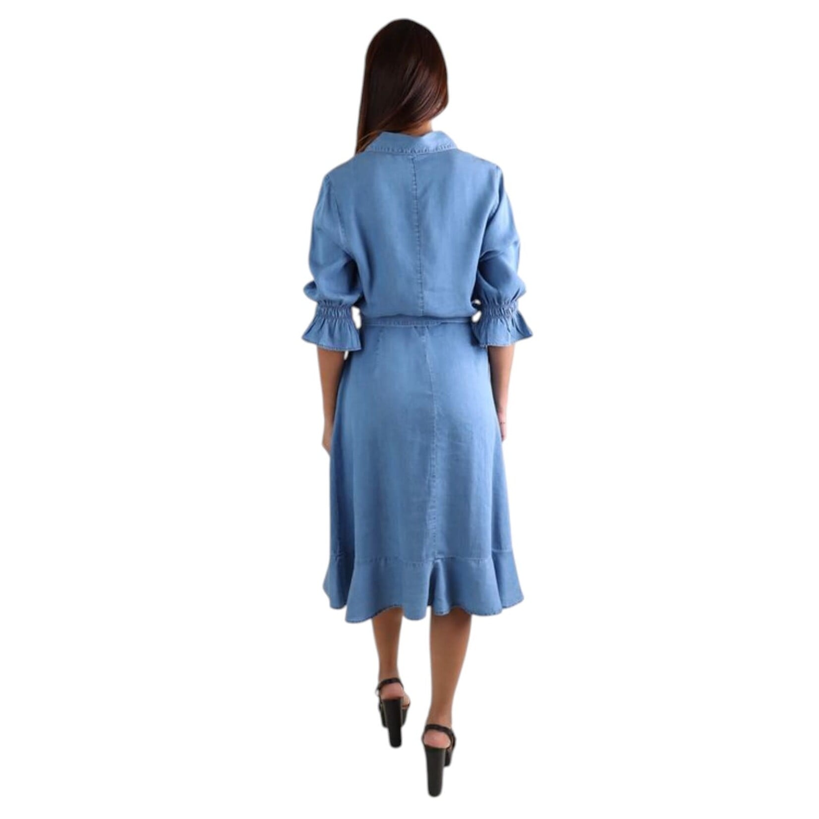 JORDACHE CLOTHING JORDACHE 3/4 SLEEVE SELF TIE BELTED KNEE LENGTH DENIM DRESS 17J-038