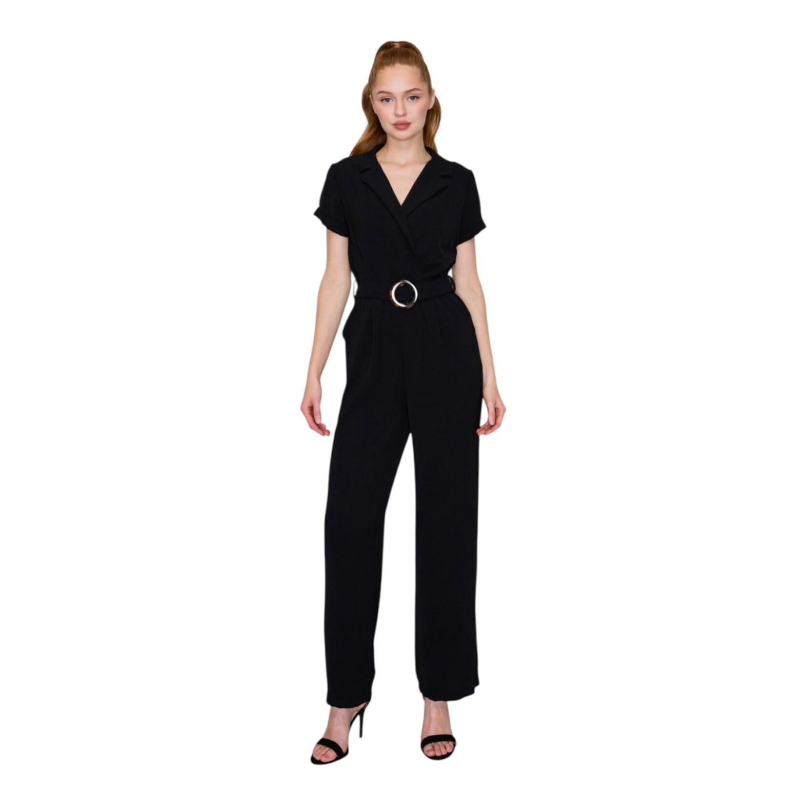 IRIS IRIS NOTCH COLLAR WRAP BELTED JUMPSUIT BP08058A