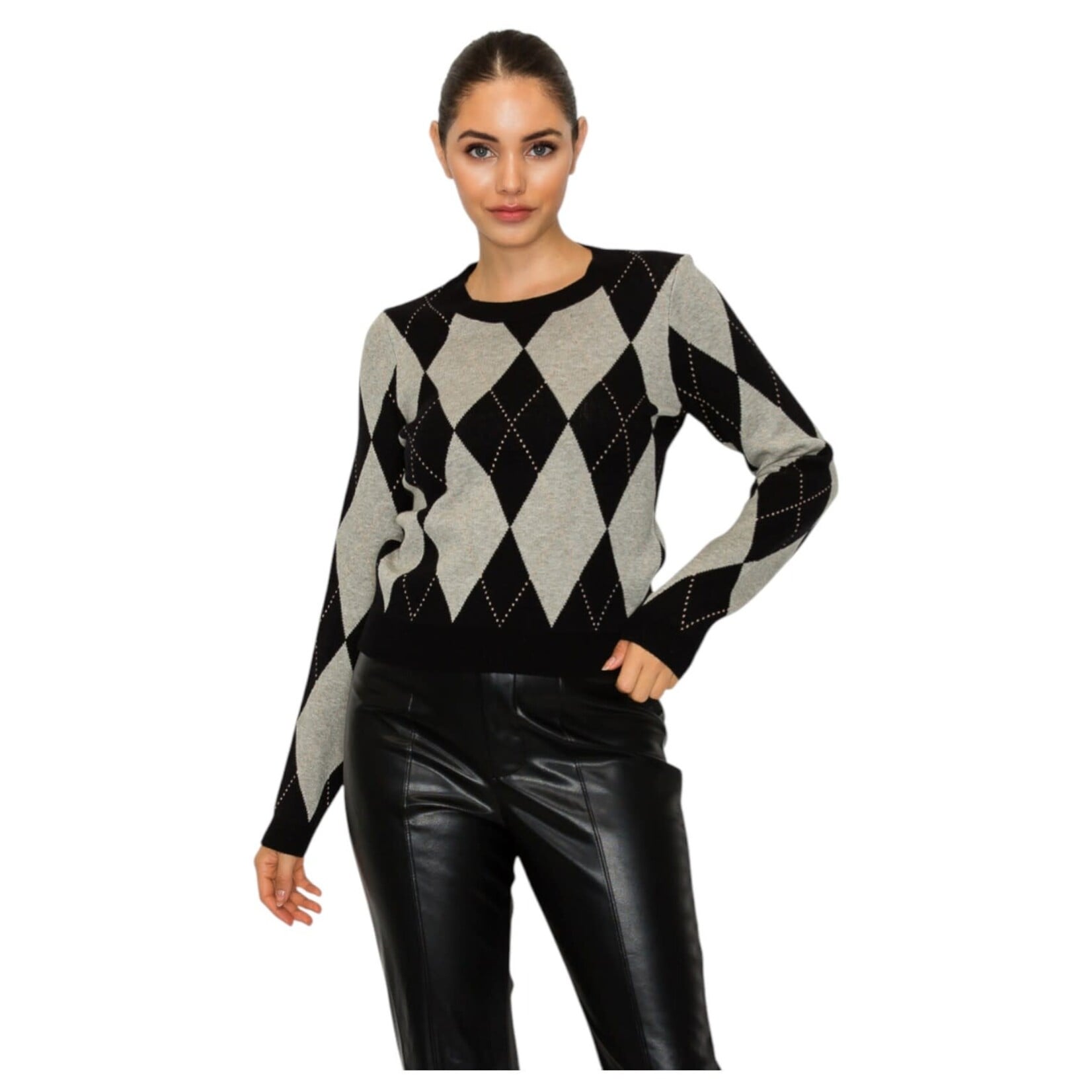 IRIS IRIS ARGYLE PATTERN LONG SLEEVE SWEATER HMSW50680