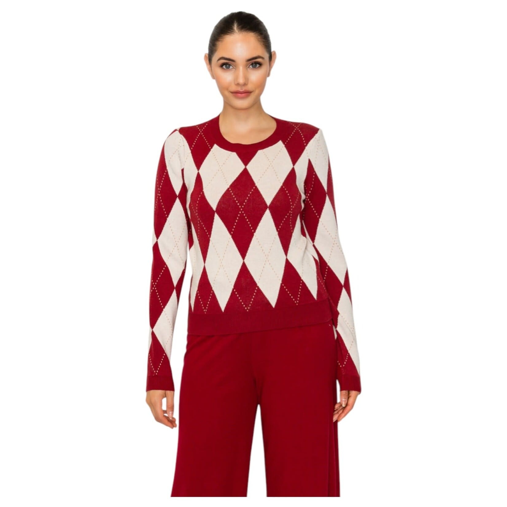 IRIS IRIS ARGYLE PATTERN LONG SLEEVE SWEATER HMSW50680