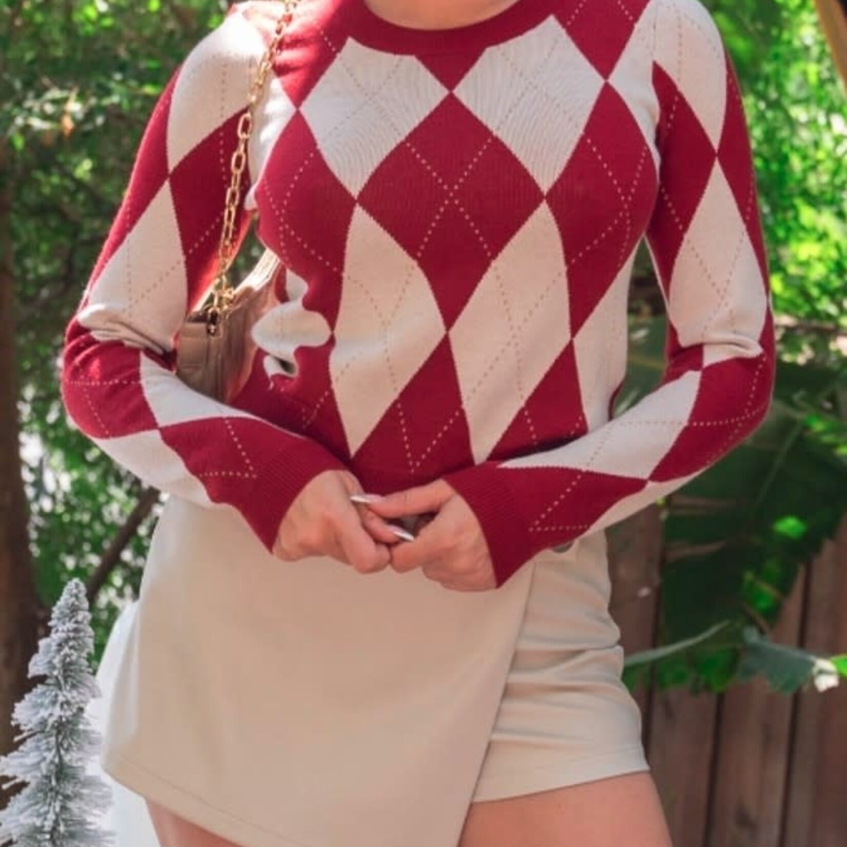 IRIS IRIS ARGYLE PATTERN LONG SLEEVE SWEATER HMSW50680