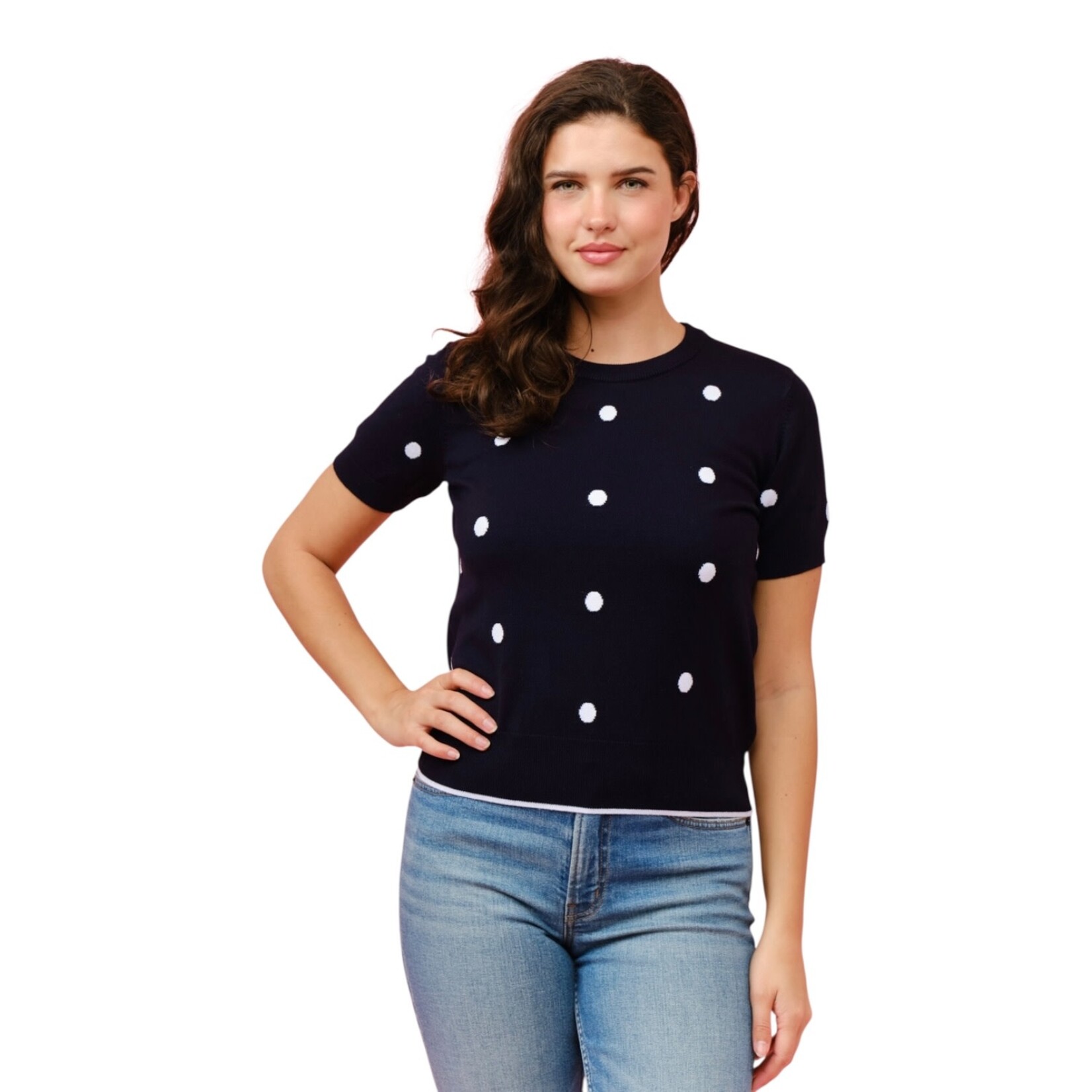 CIELO CIELO POLKA DOT SHORT SLEEVE PULLOVER SWEATER SW934
