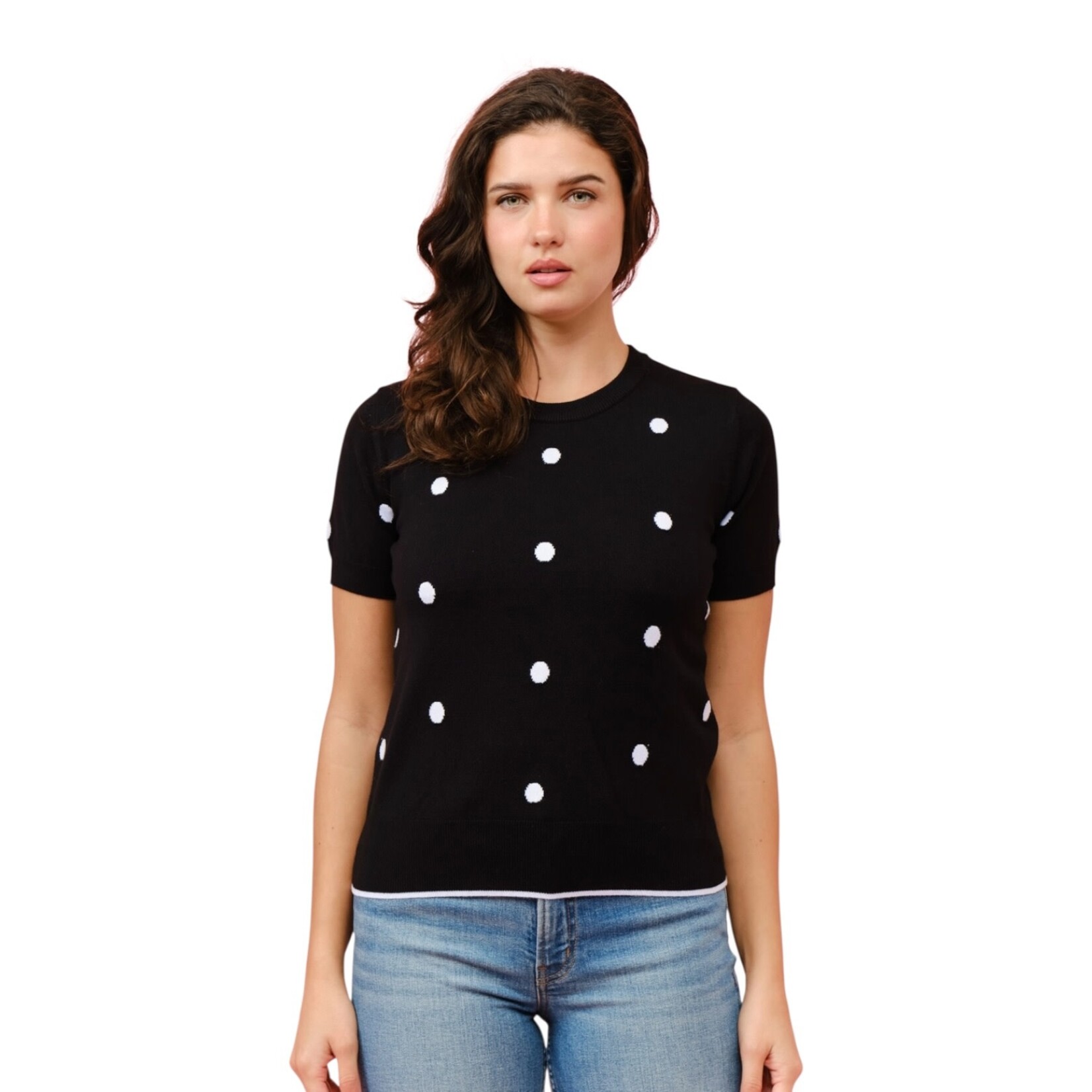 CIELO CIELO POLKA DOT SHORT SLEEVE PULLOVER SWEATER SW934
