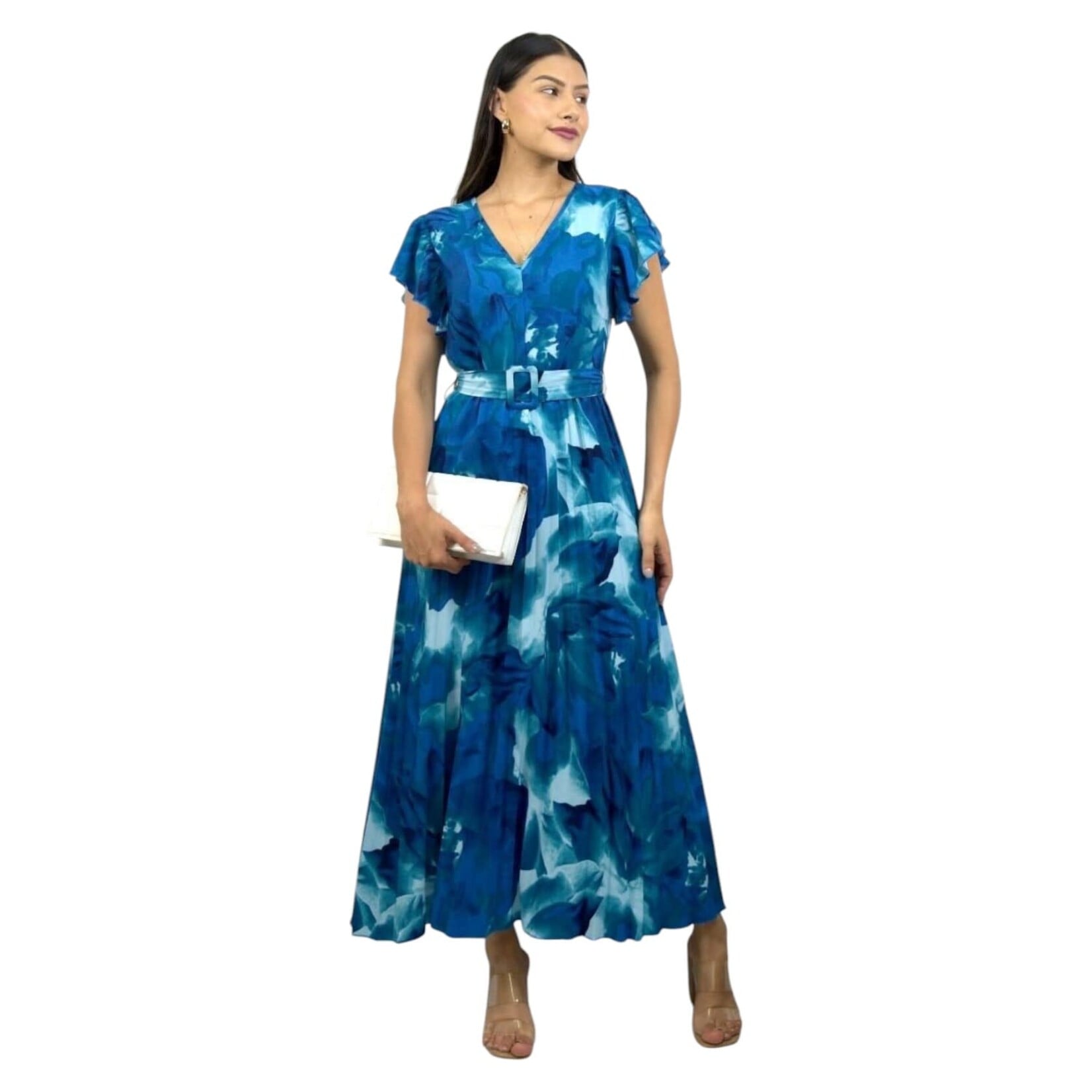 MISS KELLY MISS KELLY CAP SLEEVE BELTED PLEAT DRESS SD5368