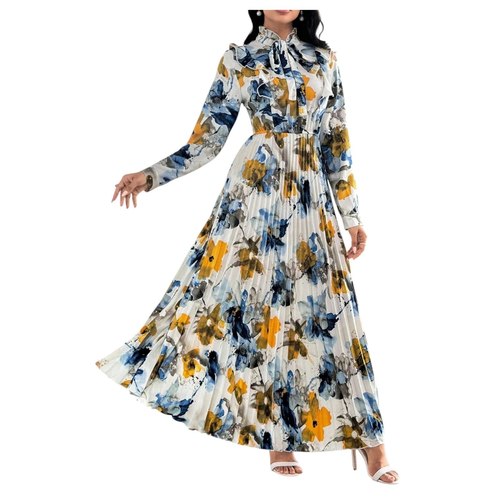MISS KELLY MISS KELLY LONG SLEEVE PLEATED MAXI DRESS SD5479