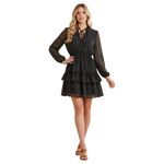 AAKAA AAKAA POLKA DOT LONG SLEEVE TIER MINI DRESS DA25323A