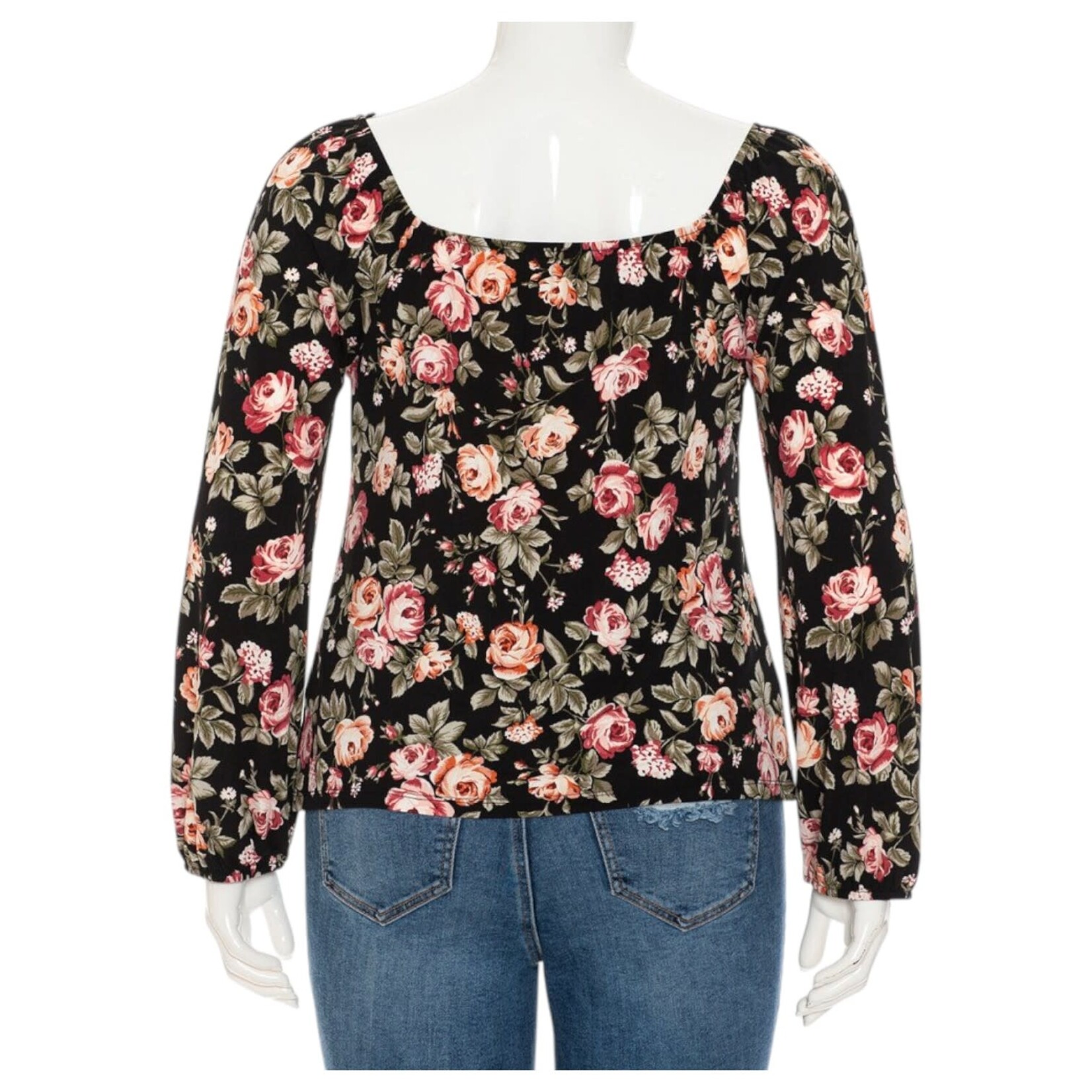 AMBIANCE APPAREL AMBIANCE PLUS FLORAL TIE-FRONT LONG SLEEVE TOP 74647-2XL