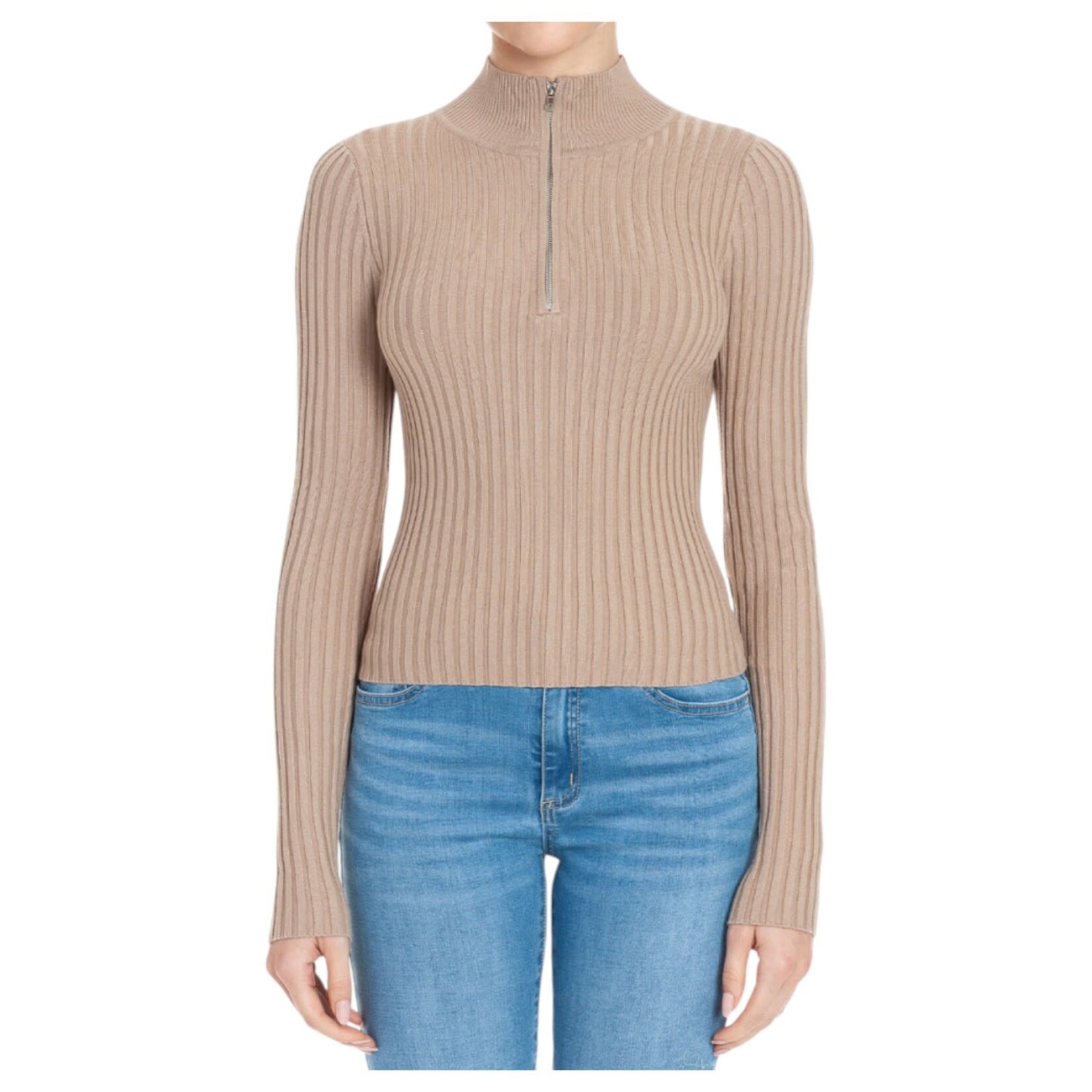 AMBIANCE APPAREL AMBIANCE RIBBED MOCK NECK HALF ZIP-UP SWEATER 75763