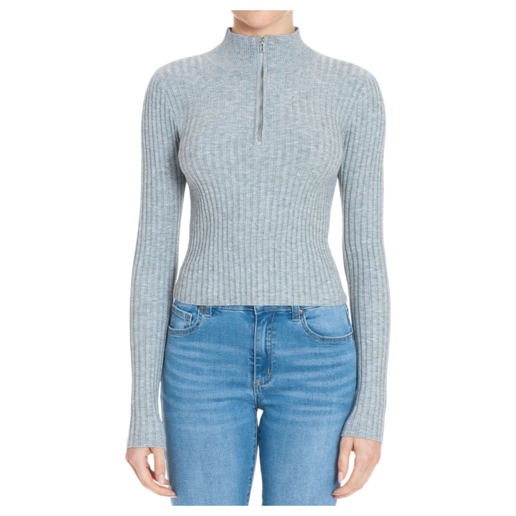 AMBIANCE APPAREL AMBIANCE RIBBED MOCK NECK HALF ZIP-UP SWEATER 75763