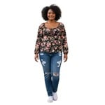 AMBIANCE APPAREL AMBIANCE PLUS FLORAL TIE-FRONT LONG SLEEVE TOP 74647-2XL