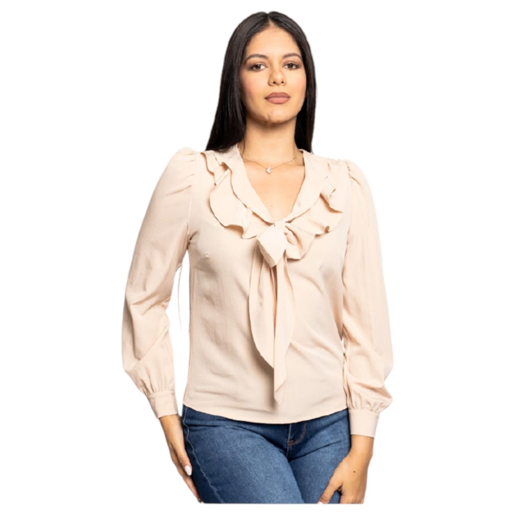 AMORE MIO AMORE MIO NECK TIE LONG SLEEVE TOP AT107