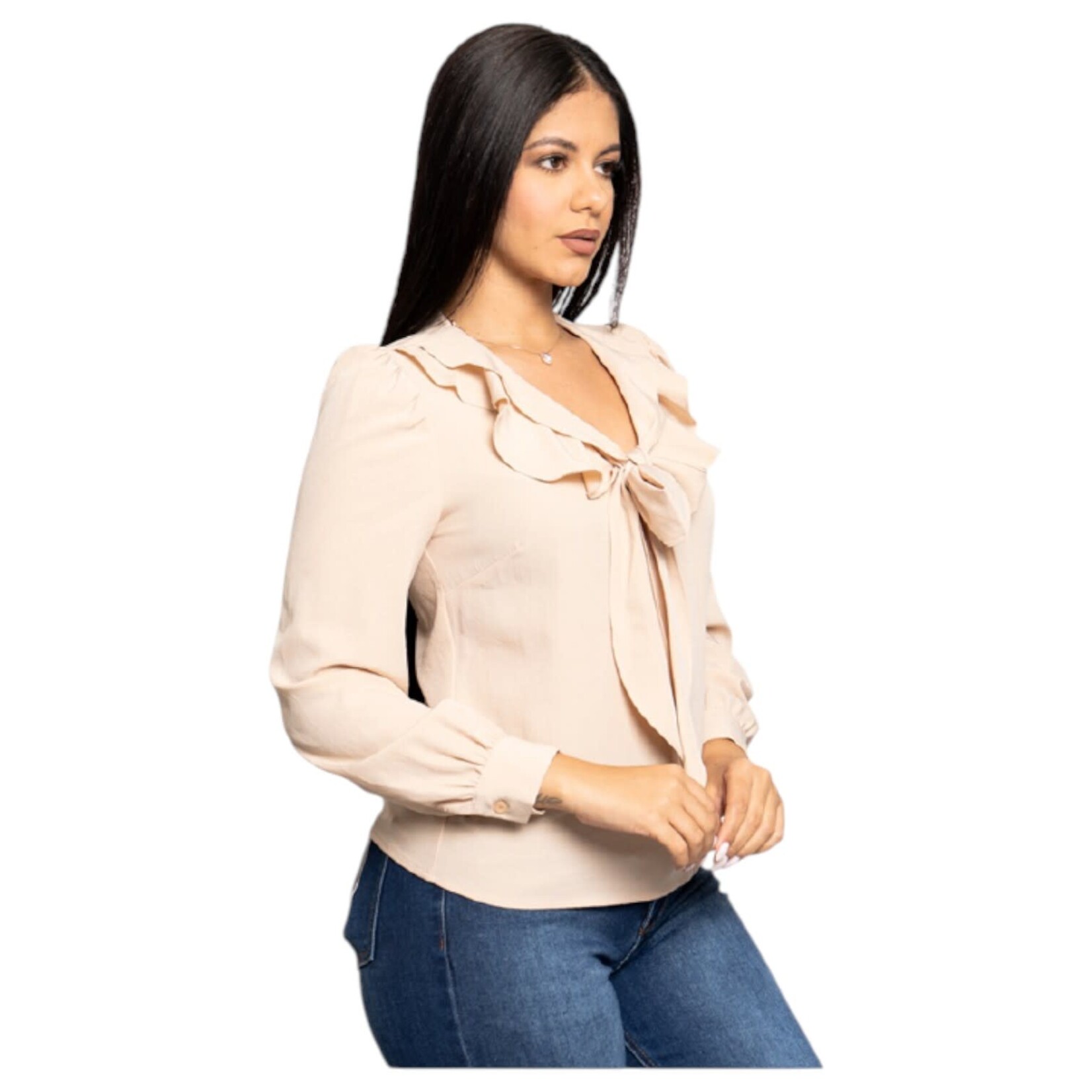 AMORE MIO AMORE MIO NECK TIE LONG SLEEVE TOP AT107