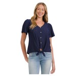 PERSEPTION PERSEPTION SHORT SLEEVE EYELET FLUTTER TIE FRONT TOP TP-MS-2059