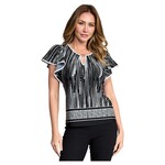 PERSEPTION PERSEPTION SHORT SLEEVE KEYHOLE HARDWARE PIPPING BLOUSE TP-MS-2055