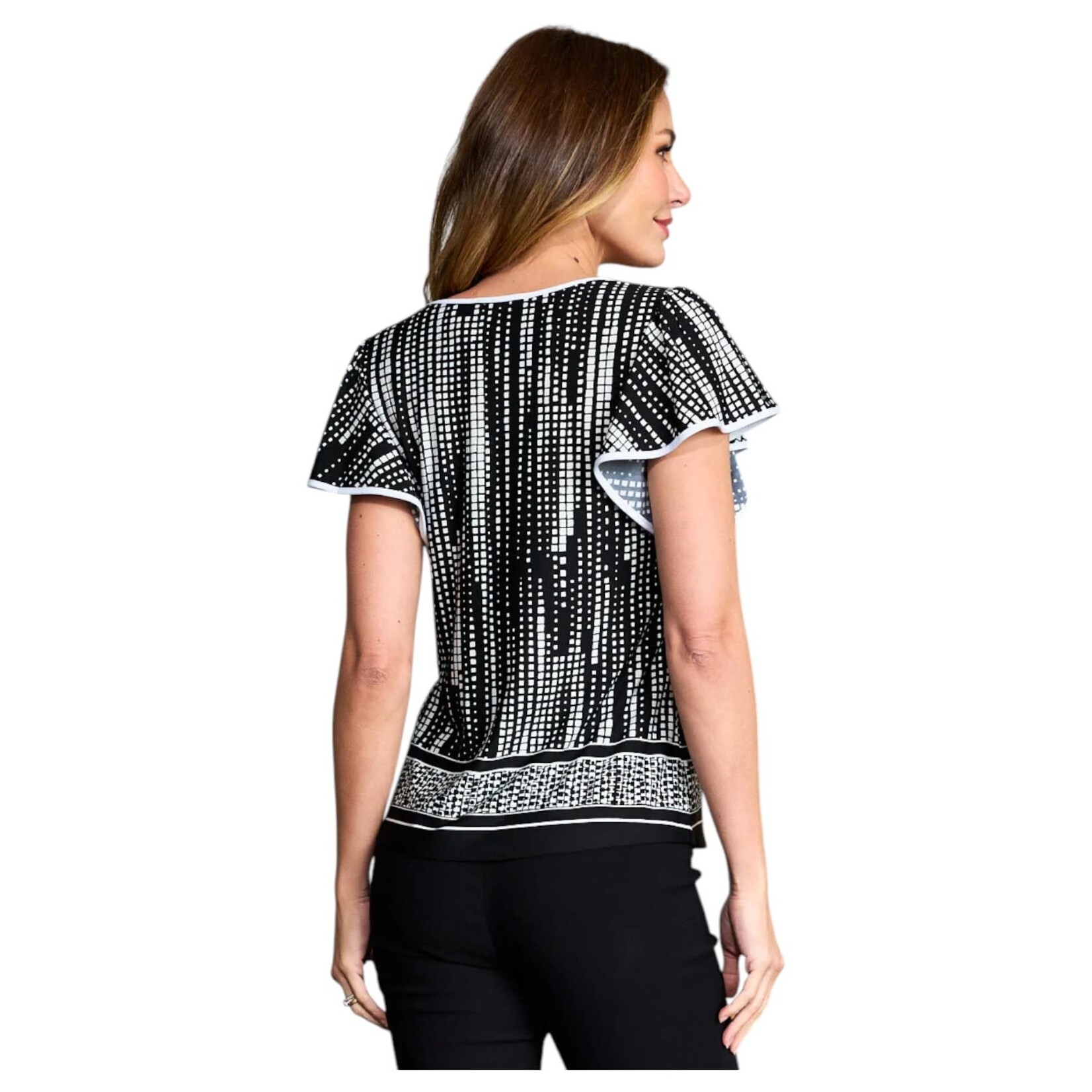 PERSEPTION PERSEPTION SHORT SLEEVE KEYHOLE HARDWARE PIPPING BLOUSE TP-MS-2055
