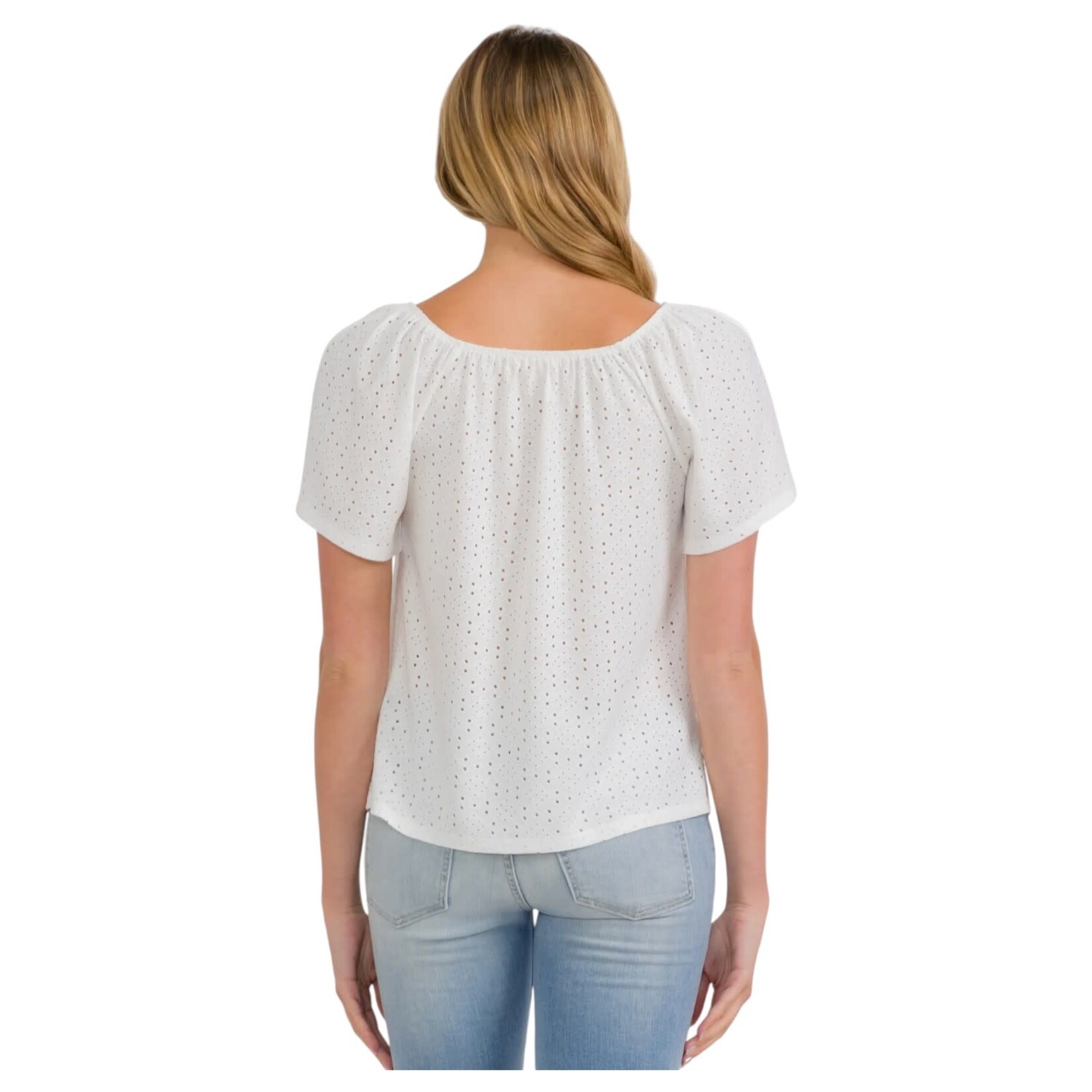PERSEPTION PERSEPTION EYELET SLIT COLD SHOULDER TOP TP-MS-2066