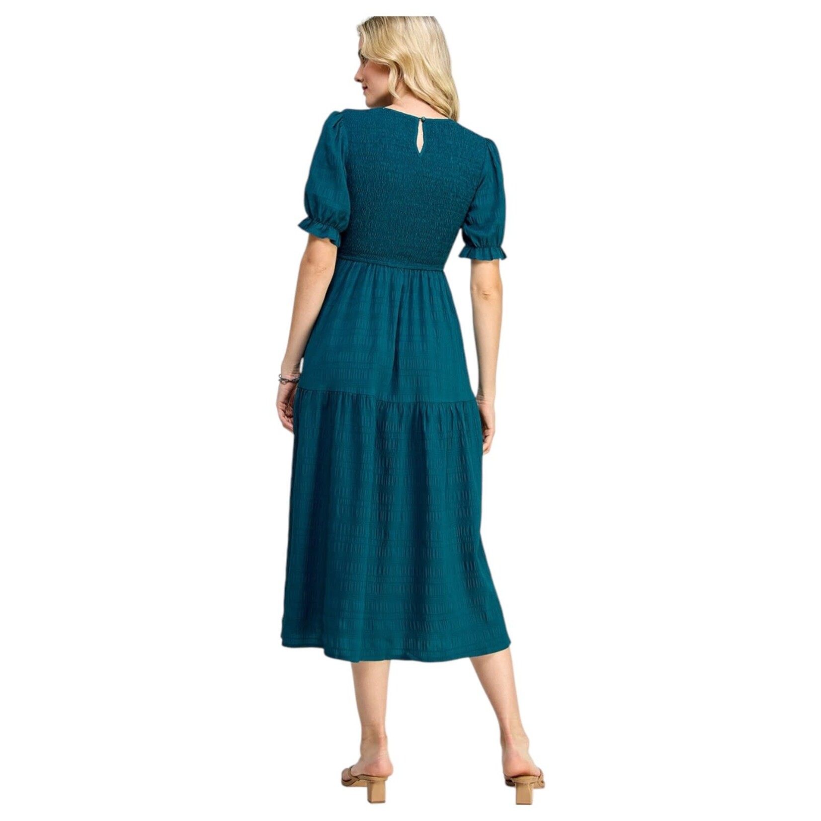 SOLUTION SOLUTION SMOCKED SHORT SLEEVE DRESS S-25767