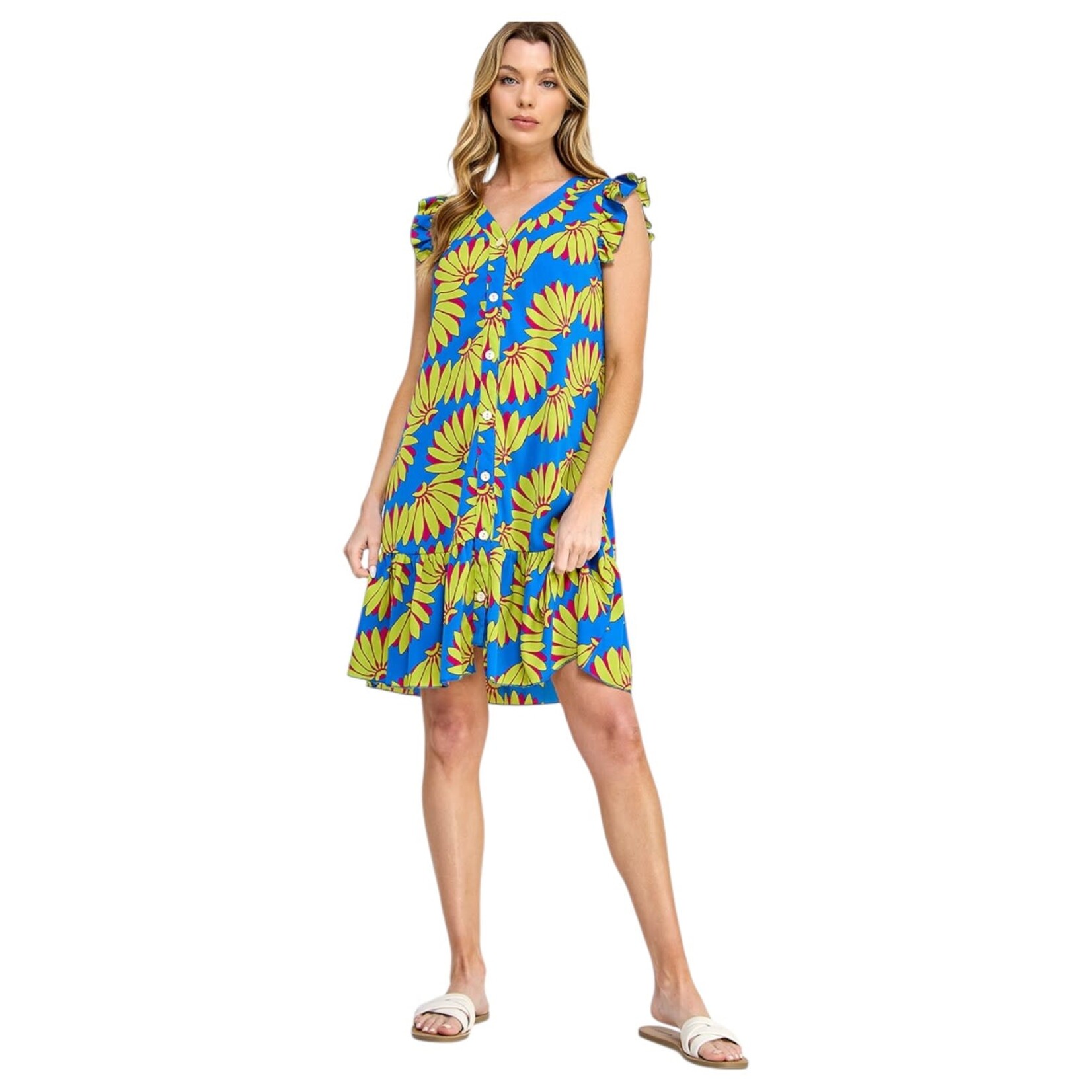 SOLUTION SOLUTION BANANA PRINT CAP SLEEVE DRESS S-26393