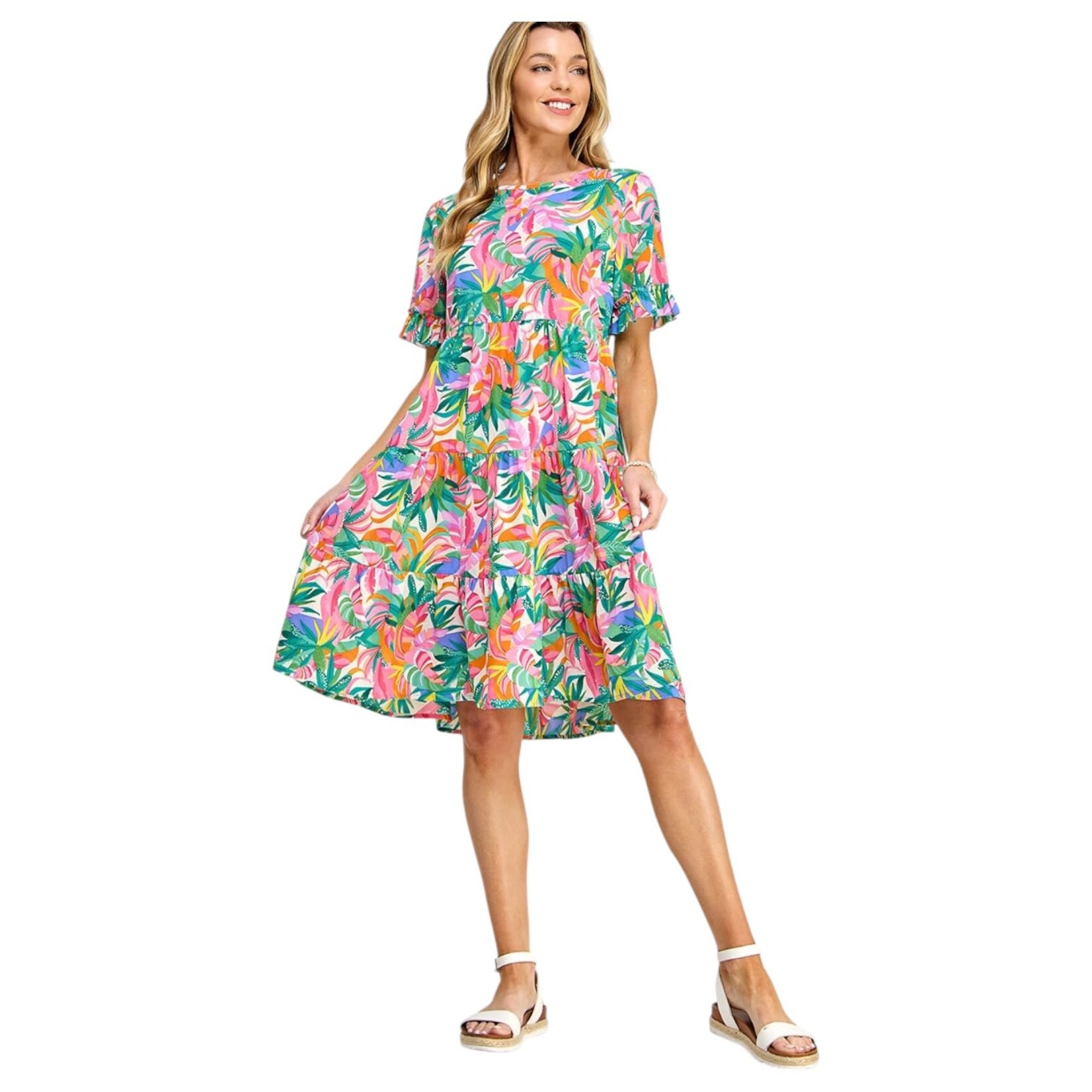SOLUTION SOLUTION TROPICAL SHORT SLEEVE MINI DRESS S-26154