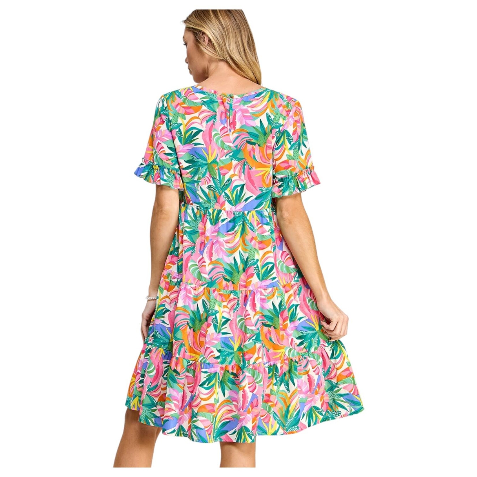SOLUTION SOLUTION TROPICAL SHORT SLEEVE MINI DRESS S-26154