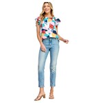 SOLUTION SOLUTION RUFFLE CAP SLEEVE GEO PRINT TOP S-26233