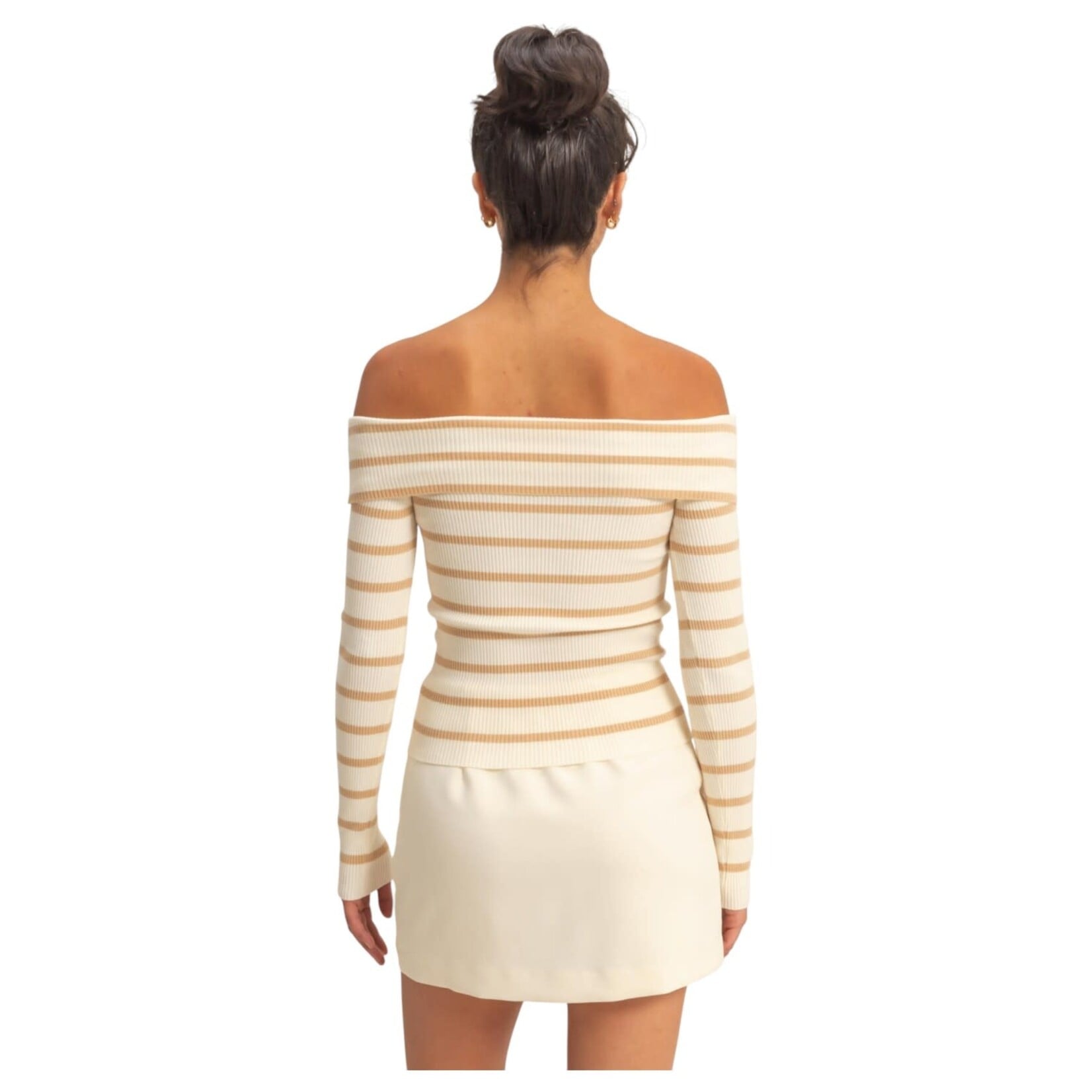 HYFVE HYFVE STRIPE OFF SHOULDER KNIT LONG SLEEVE TOP DZ25E166